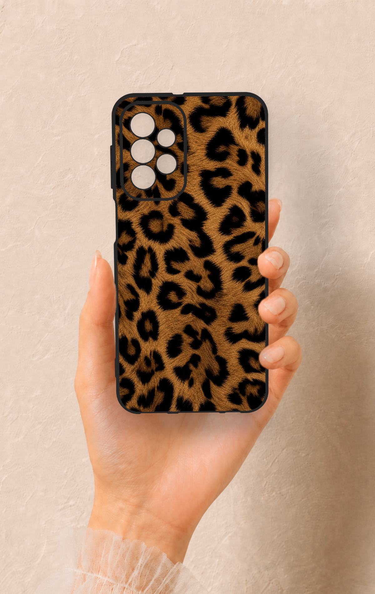 Samsung A23 Uyumlu Koyu Leopar Deri Desenli Silikon Kılıf
