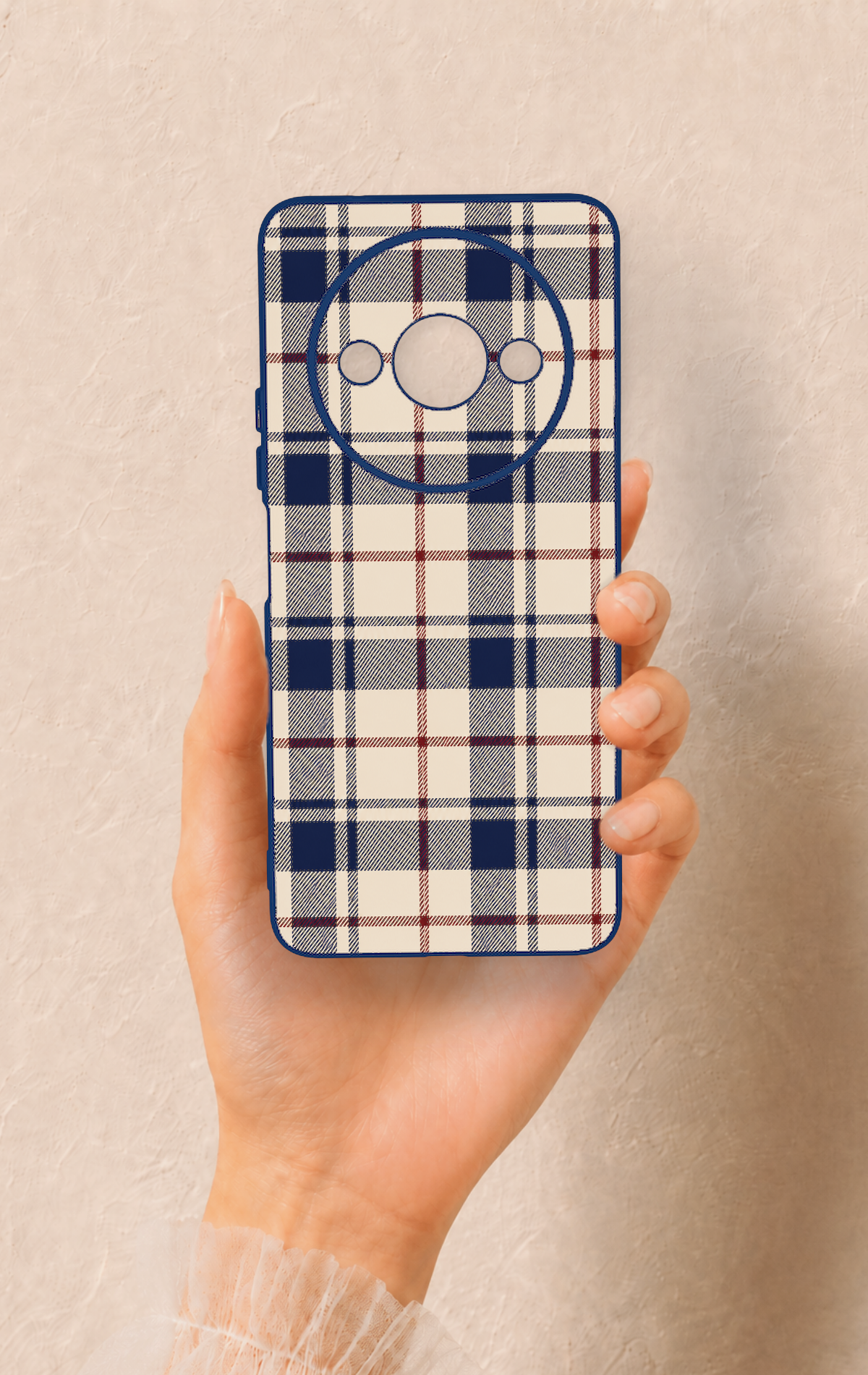 Redmi A3 Uyumlu Mavi Bordo Çizgili Ekose Desenli Silikon Kılıf