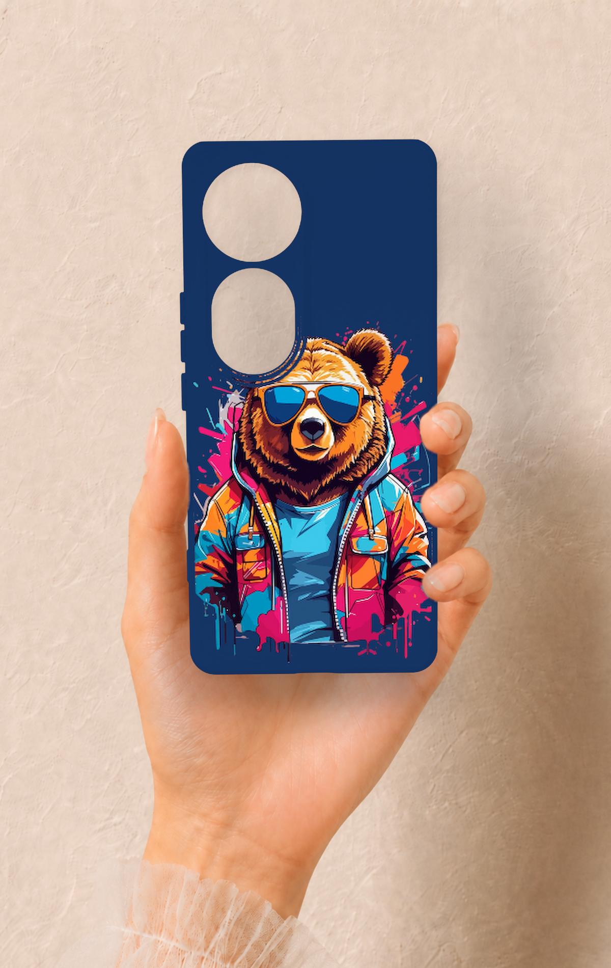 Vivo V40 Uyumlu Gözlüklü Ayı Desenli Silikon Kılıf