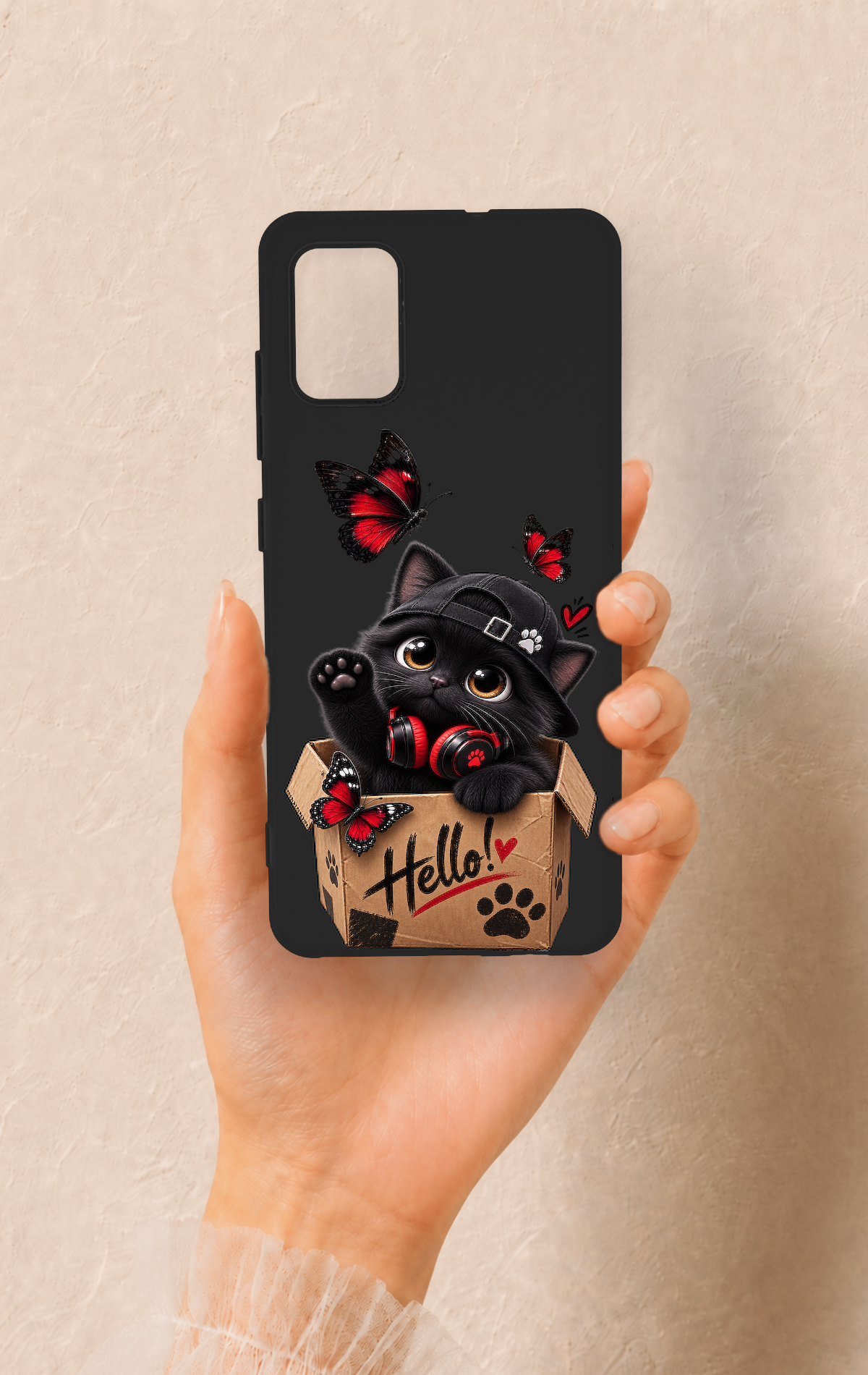 Saamsung A51 Uyumlu Hello Cat Desenli Silikon Kılıf