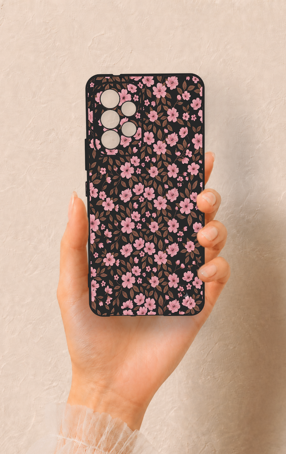 Samsung A53 Uyumlu Mini Pembe Çiçek Desenli Silikon Kılıf
