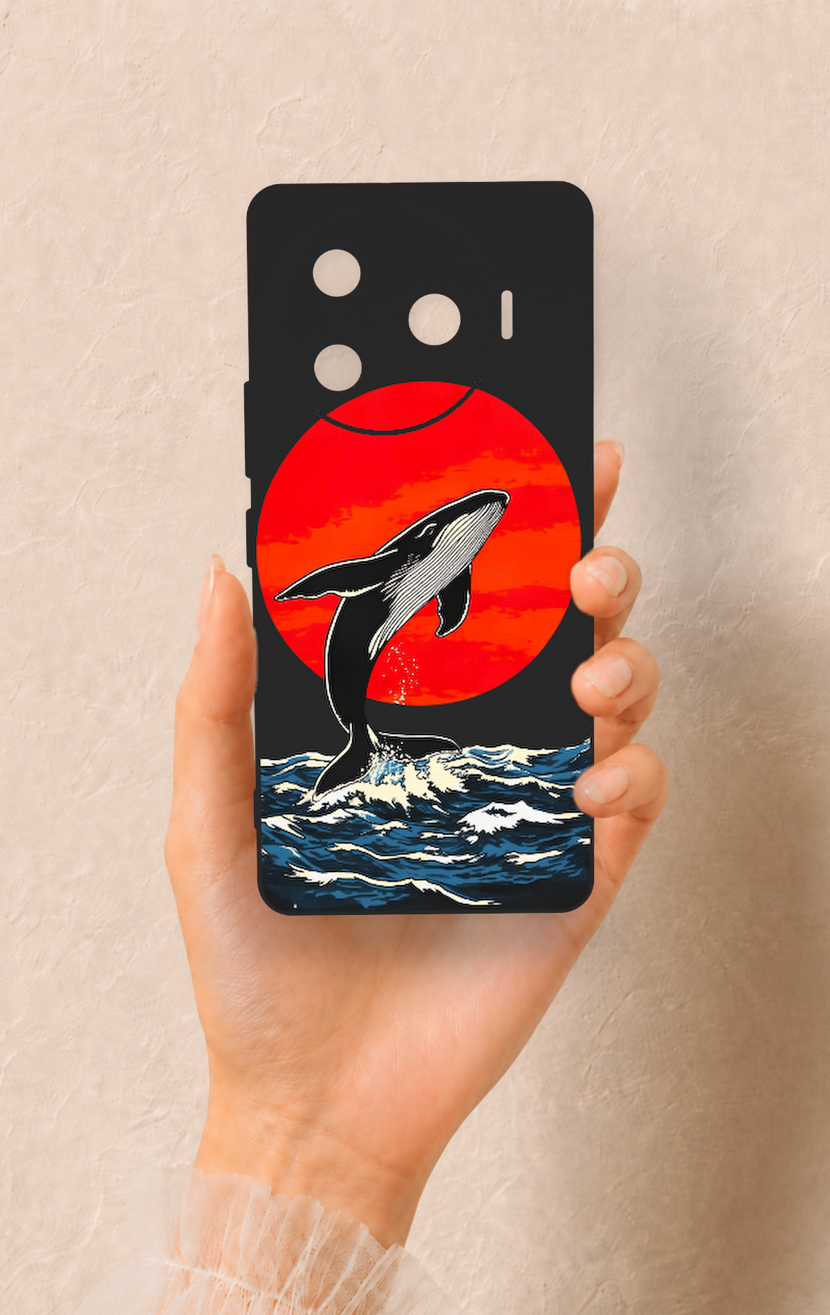 Tecno Camon 30 Pro 5G Uyumlu Kırmızı Güneş Balina Desenli Silikon Kılıf