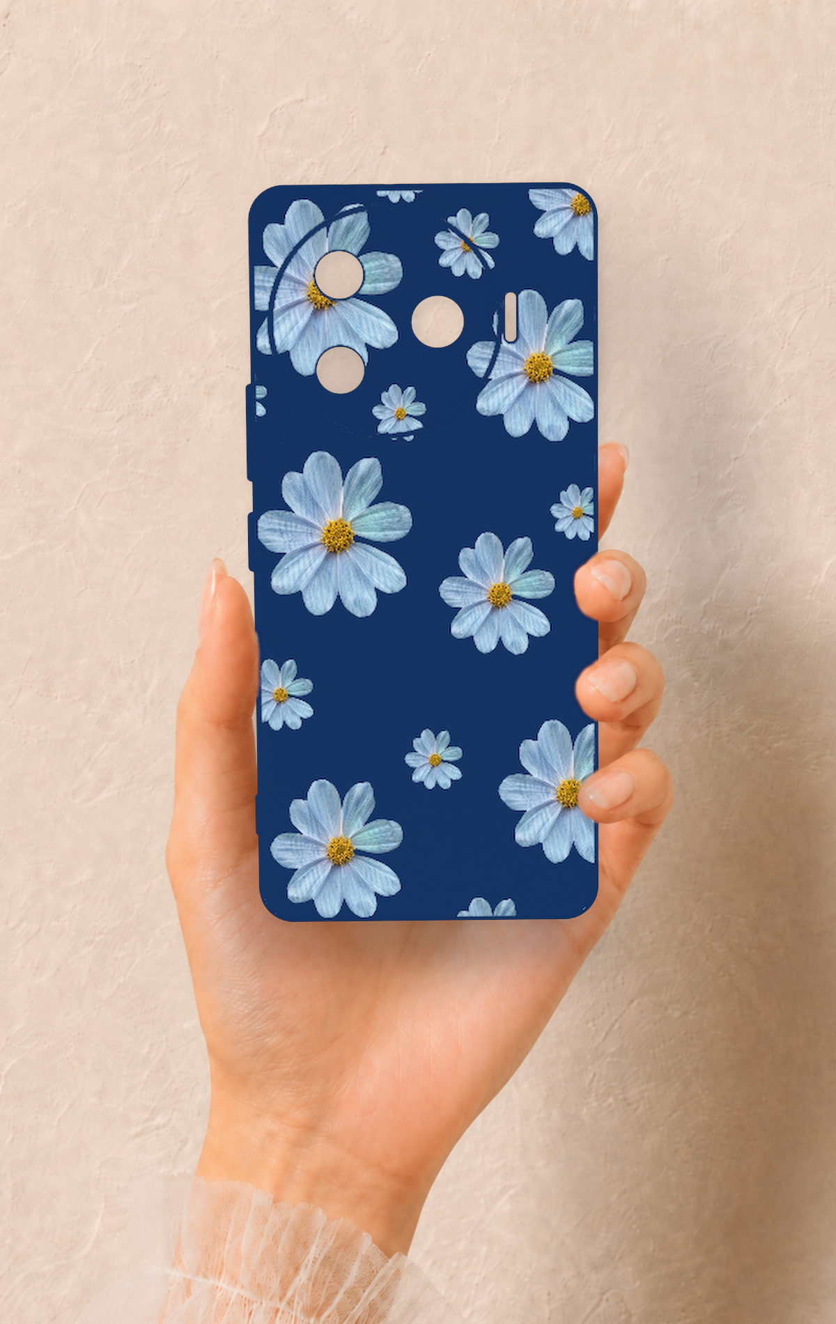 Tecno Camon 30 Pro 5G Uyumlu Mavi Papatya Desenli Silikon Kılıf