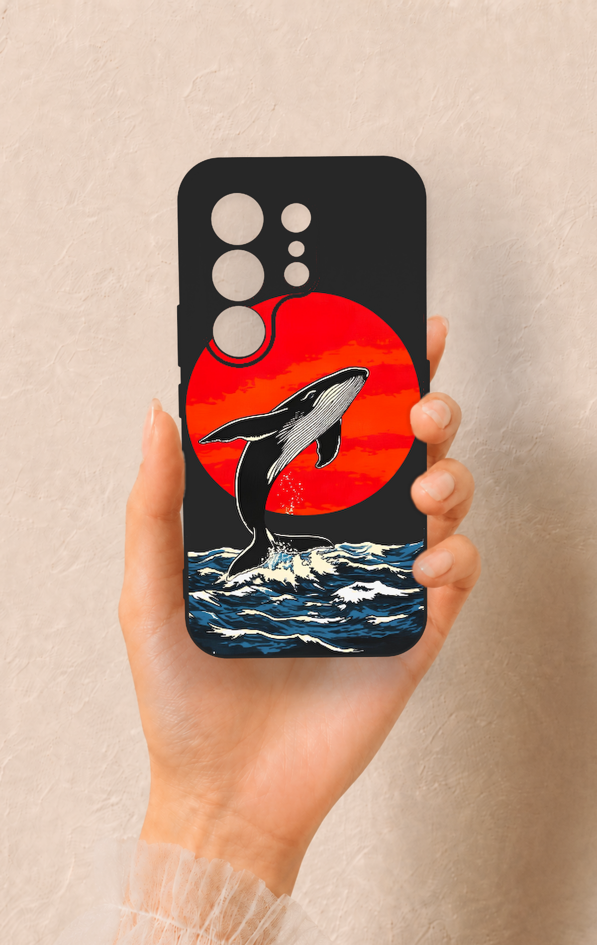 Tecno Camon 50 Uyumlu Kırmızı Güneş Balina Desenli Silikon Kılıf