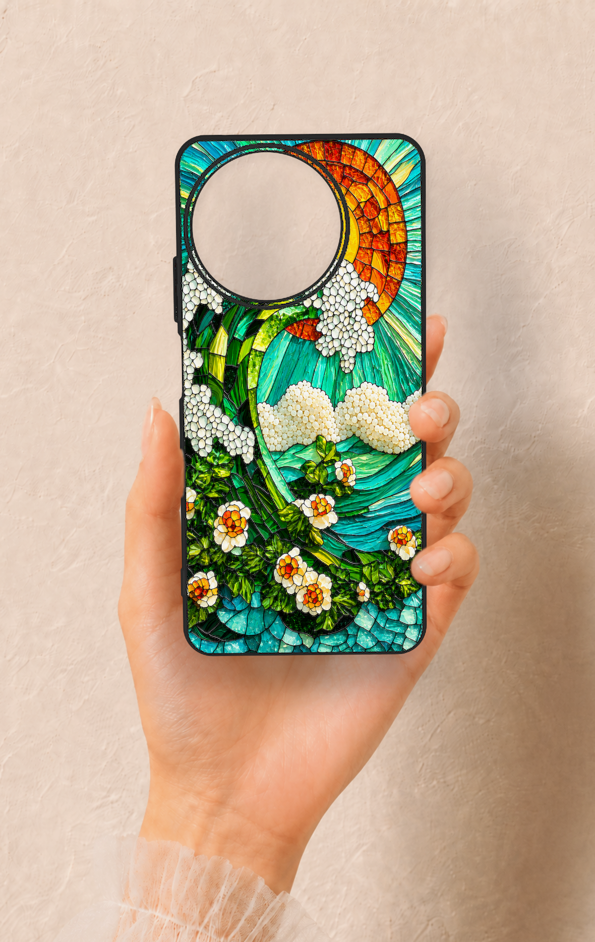 Realme 11 Uyumlu Mozaik Okyanus Dalgası Desenli Silikon Kılıf