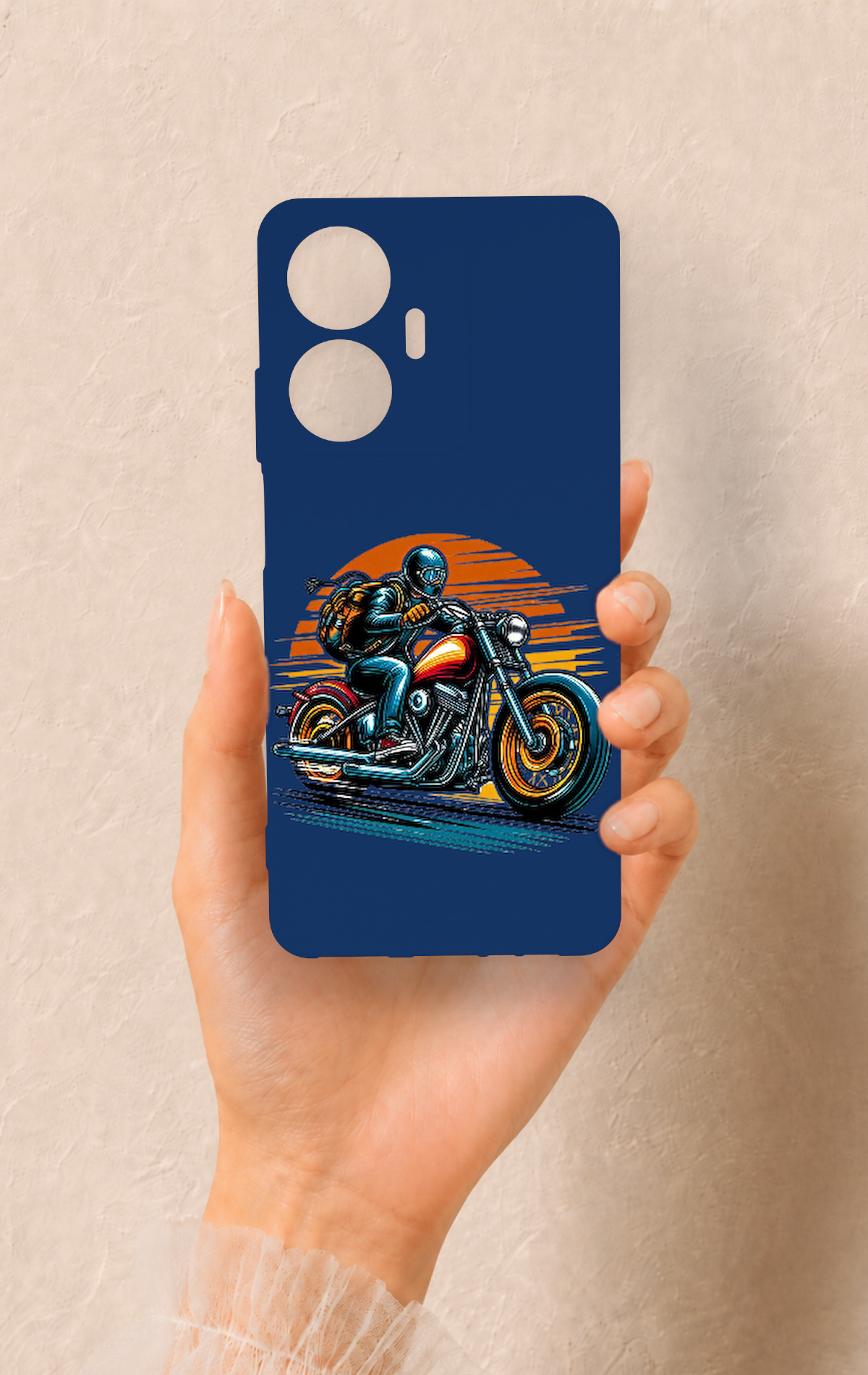 Realme C55 Uyumlu Moto Rider Desenli Silikon Kılıf