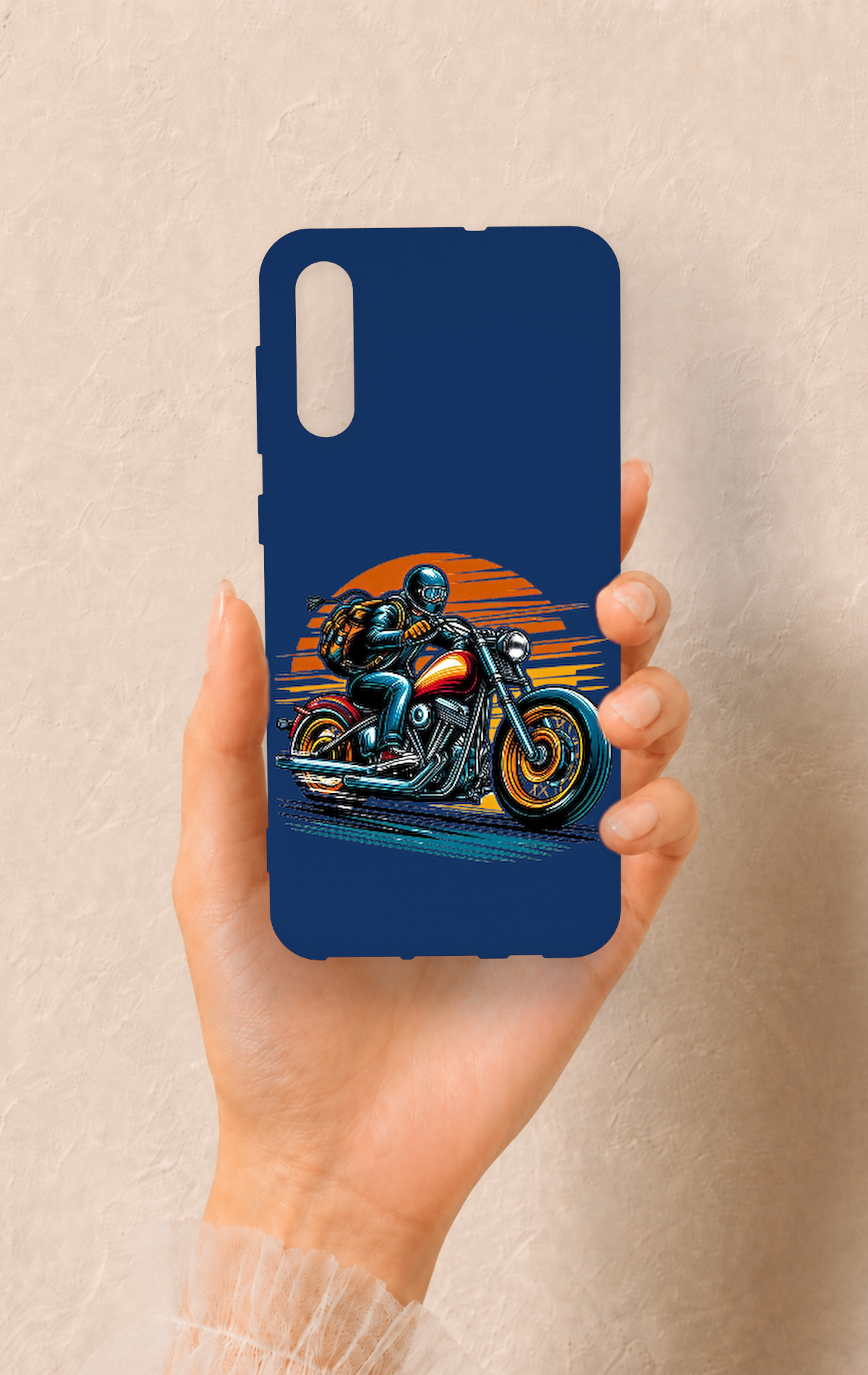 Samsung A50 Uyumlu Moto Rider Desenli Silikon Kılıf