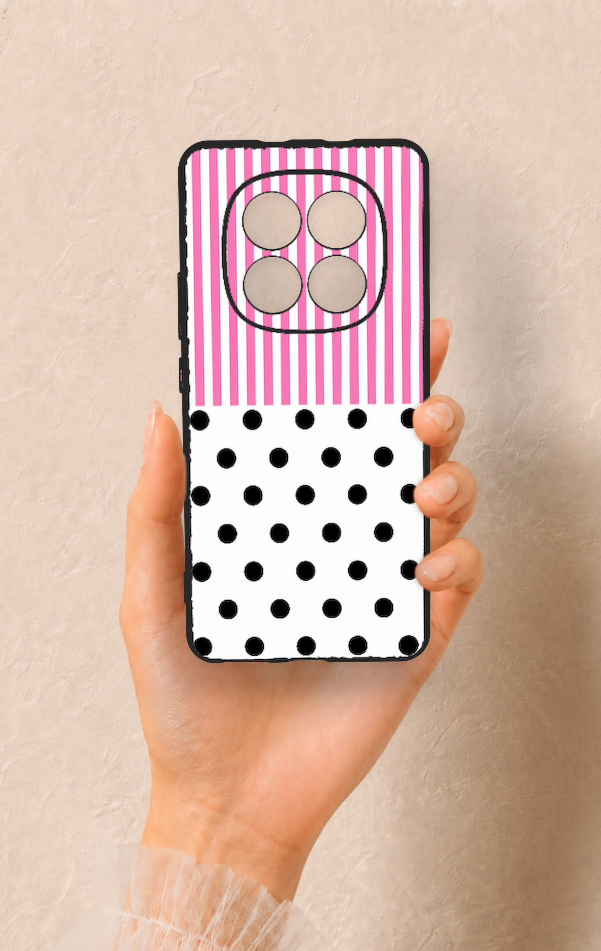 REDMİ NOTE 15 4G Uyumlu Pembe Çizgili Puantiye Desenli Silikon Kılıf