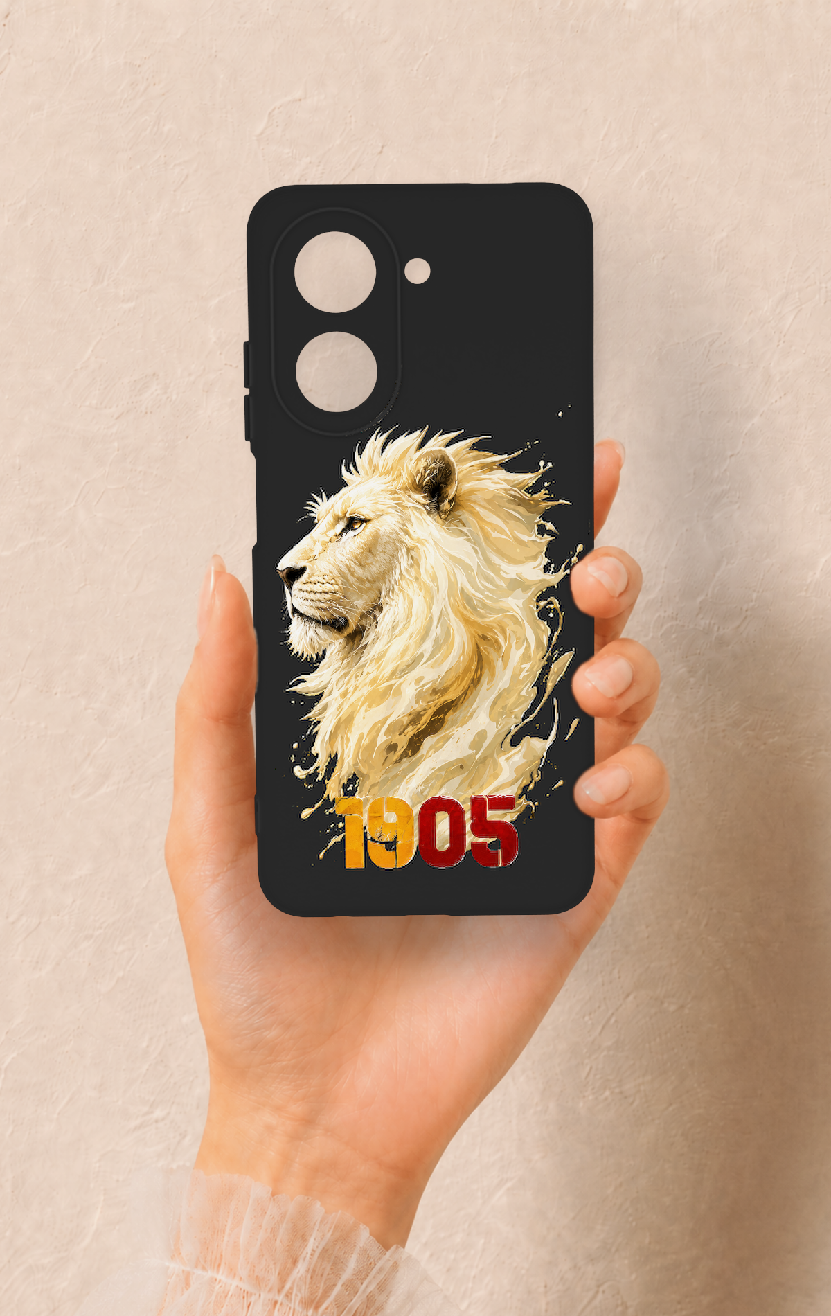 Redmi A5 Uyumlu Sarı Kırmızı 1905 Aslan Desenli Silikon Kılıf