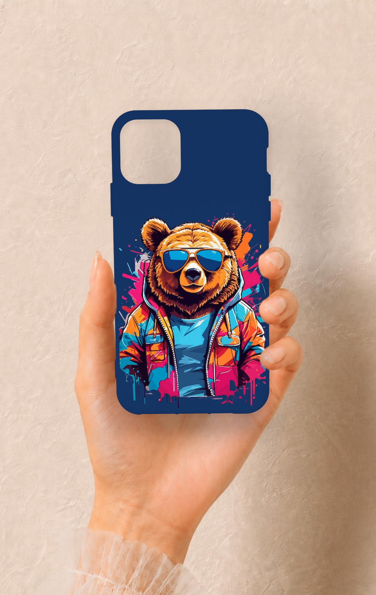 iPhone 11 Pro Max Uyumlu Gözlüklü Ayı Desenli Silikon Kılıf