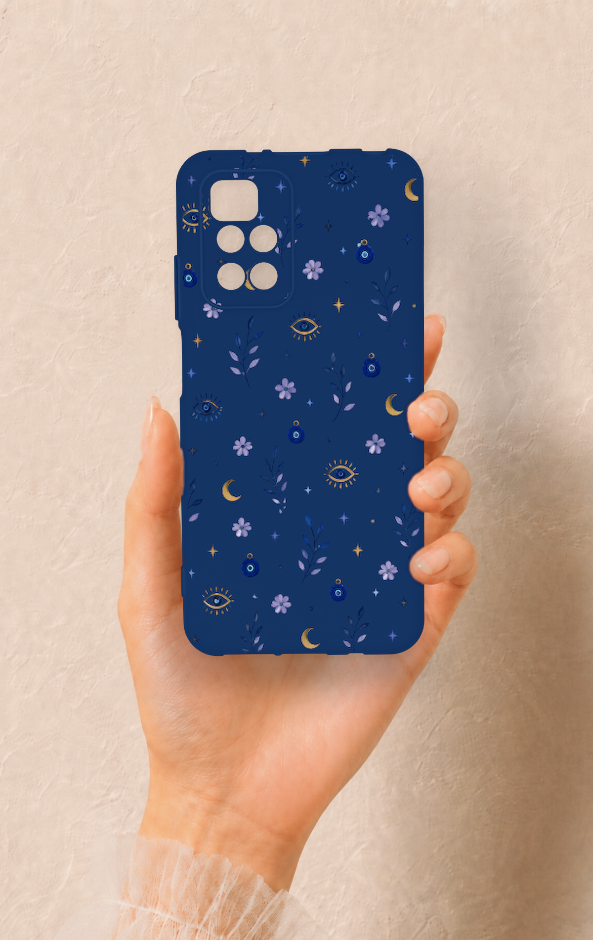 Redmi 10 2022 Uyumlu Mavi Nazar Papatya Desenli Silikon Kılıf
