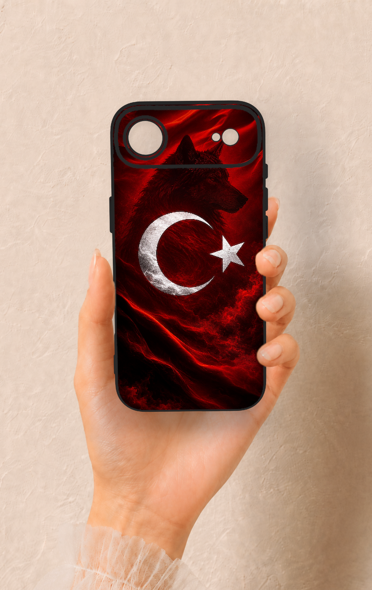 iPhone 17 Air Uyumlu Kurt Türk Bayrağı Desenli Silikon Kılıf