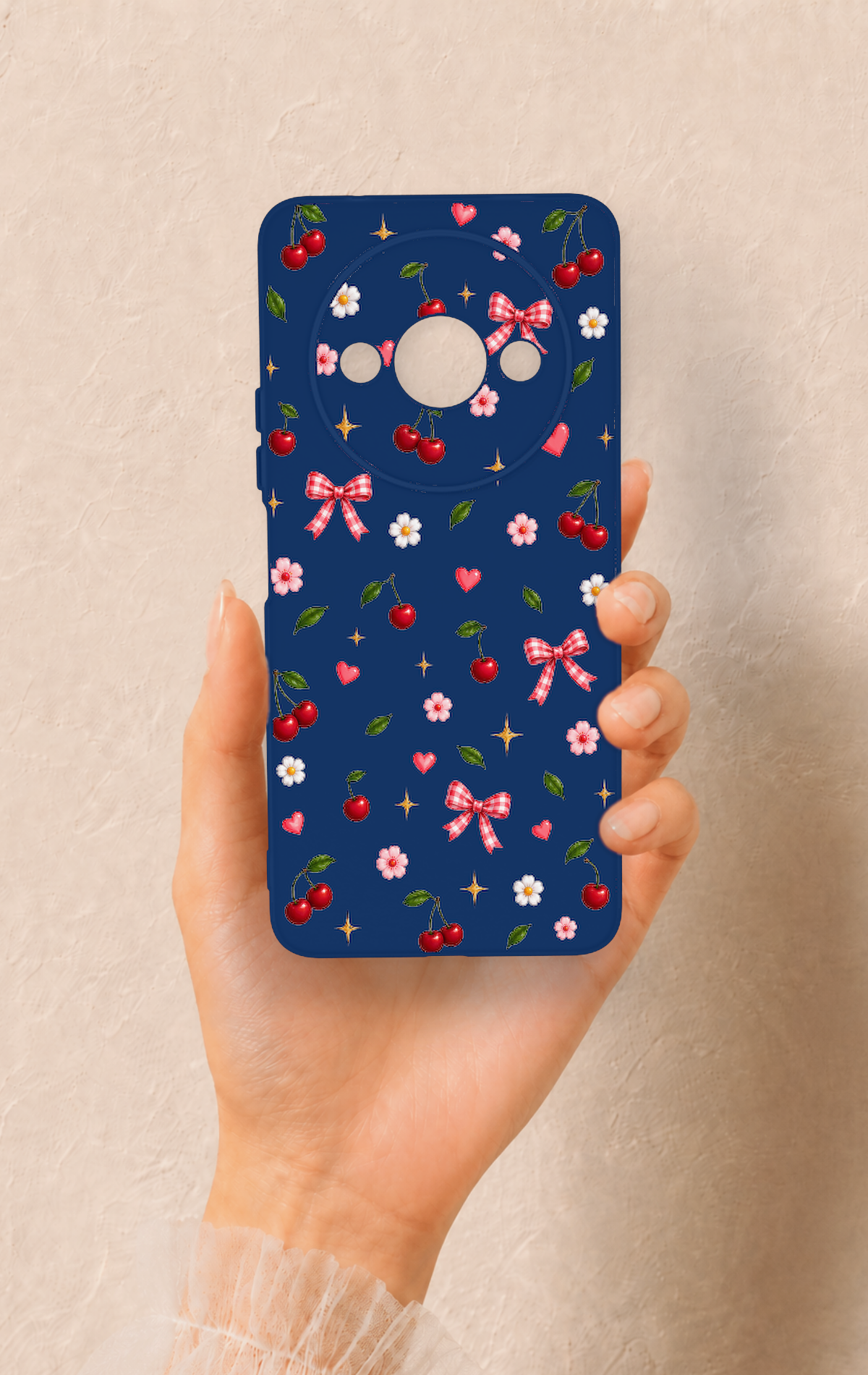 Redmi A3 Uyumlu Çiçek Kiraz Fiyonk Desenli Silikon Kılıf