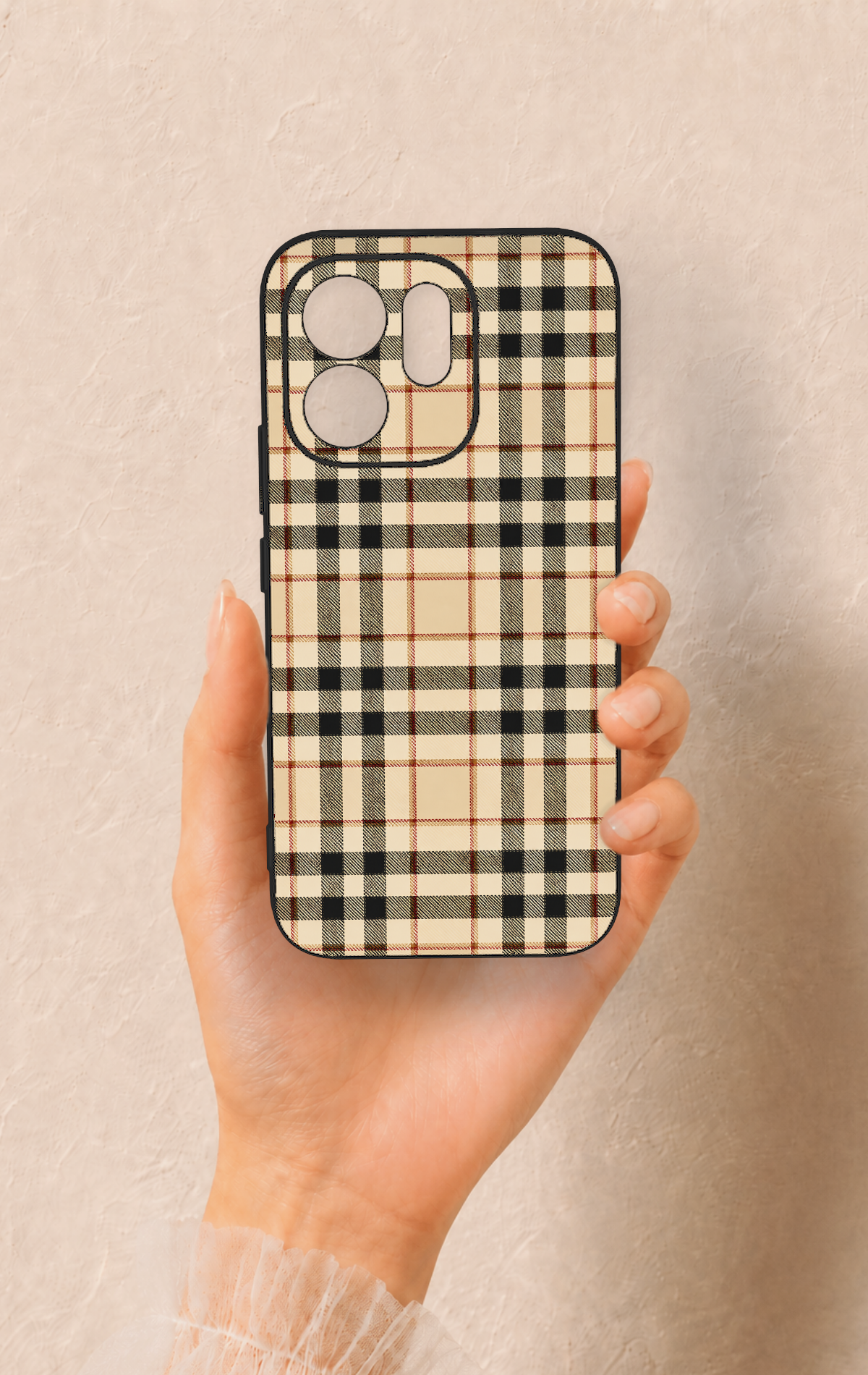Vivo V70 5G Uyumlu Karamel Siyah Ekose Desenli Silikon Kılıf