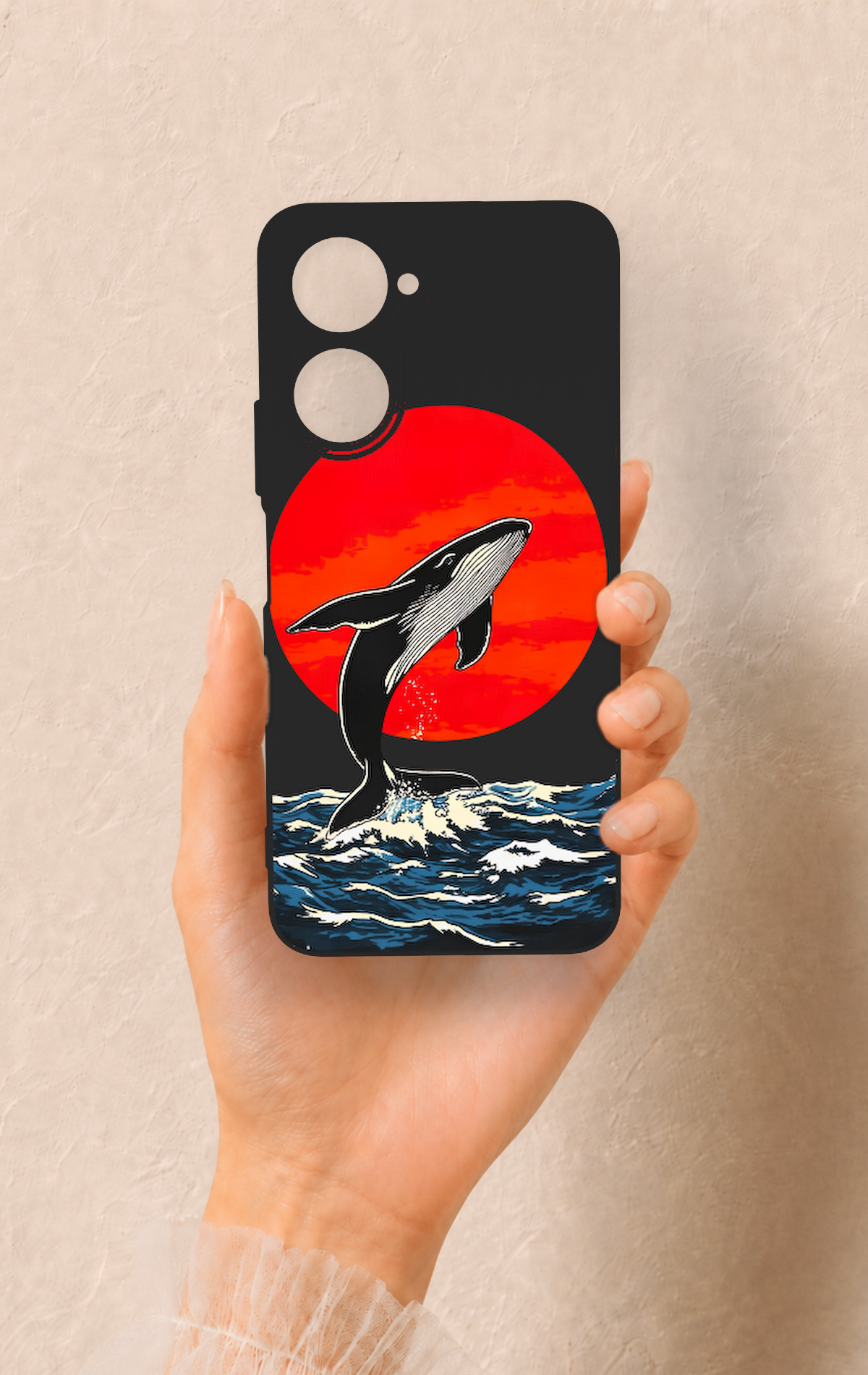 Vivo Y18 Uyumlu Kırmızı Güneş Balina Desenli Silikon Kılıf