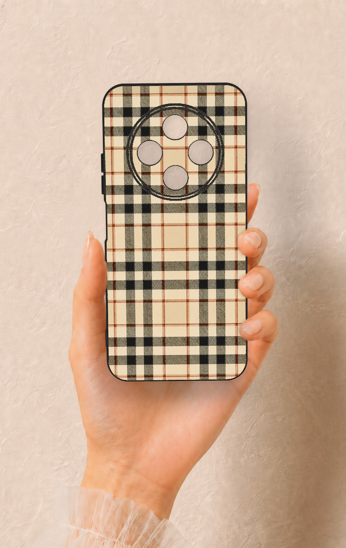 Tecno Spark 30C Uyumlu Karamel Siyah Ekose Desenli Silikon Kılıf