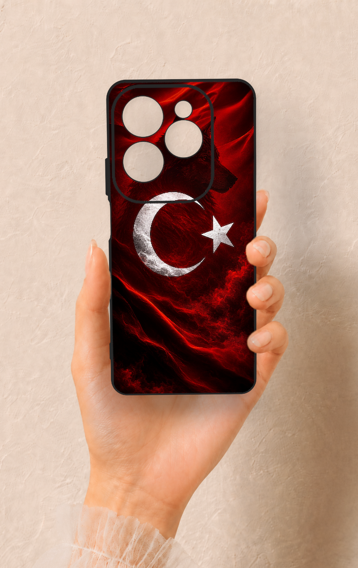 İnfinix Hot 40 Pro Uyumlu Kurt Türk Bayrağı Desenli Silikon Kılıf
