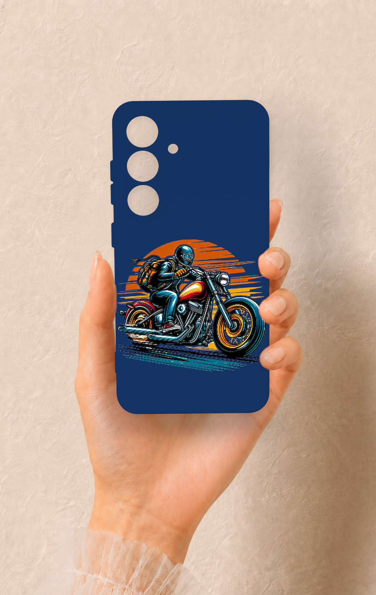 Samsung S25 Uyumlu Moto Rider Desenli Silikon Kılıf