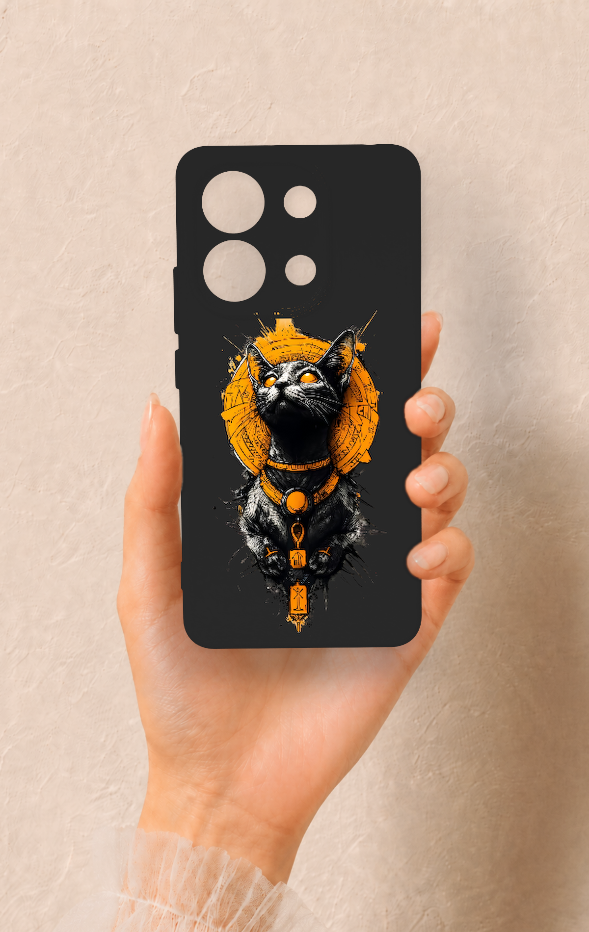 Redmi Note 13 4G Uyumlu Mısırlı Kedi Tanrısı Desenli Silikon Kılıf