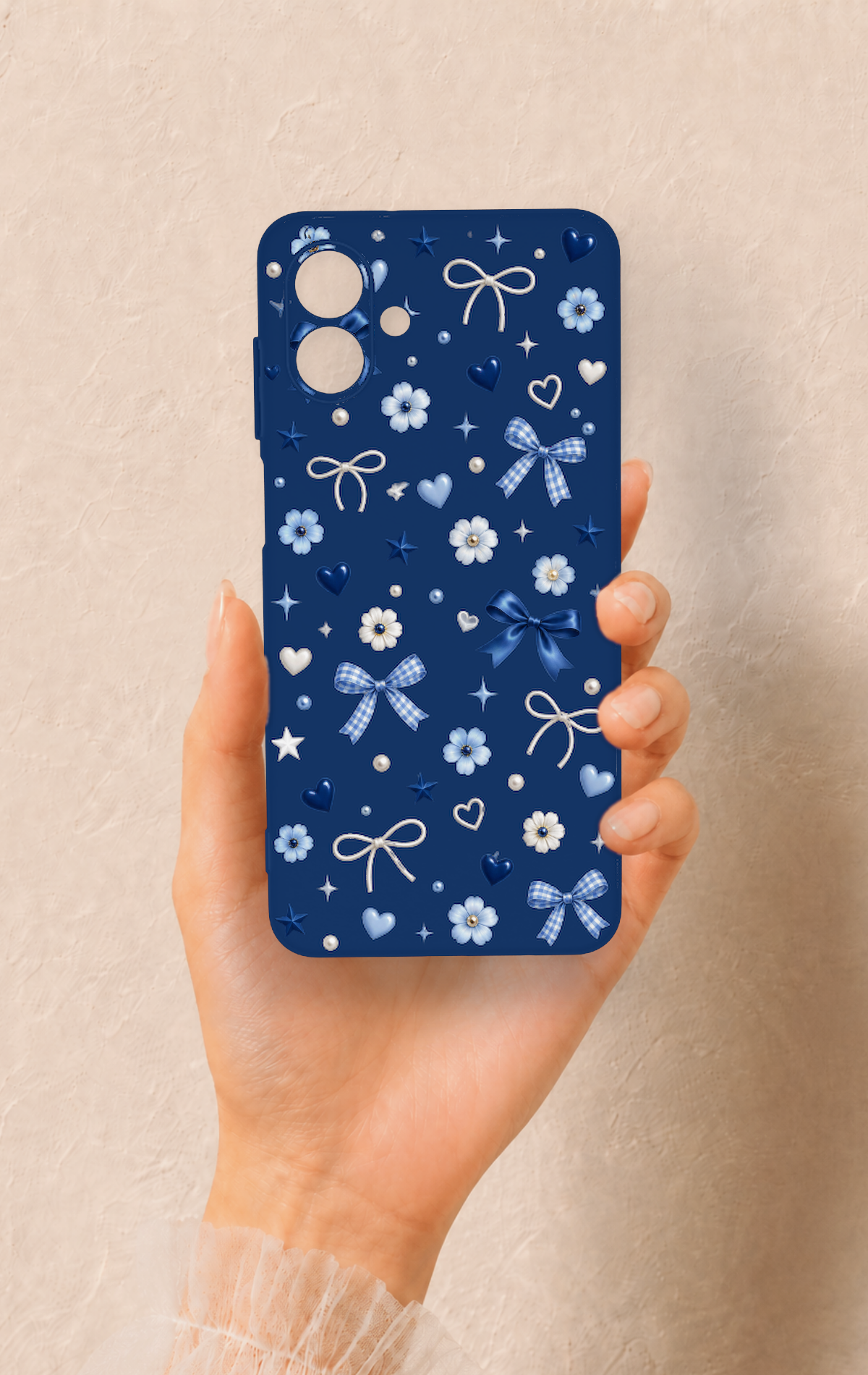 Samsung A07 Uyumlu Mavi Papatya Fiyonk Desenli Silikon Kılıf