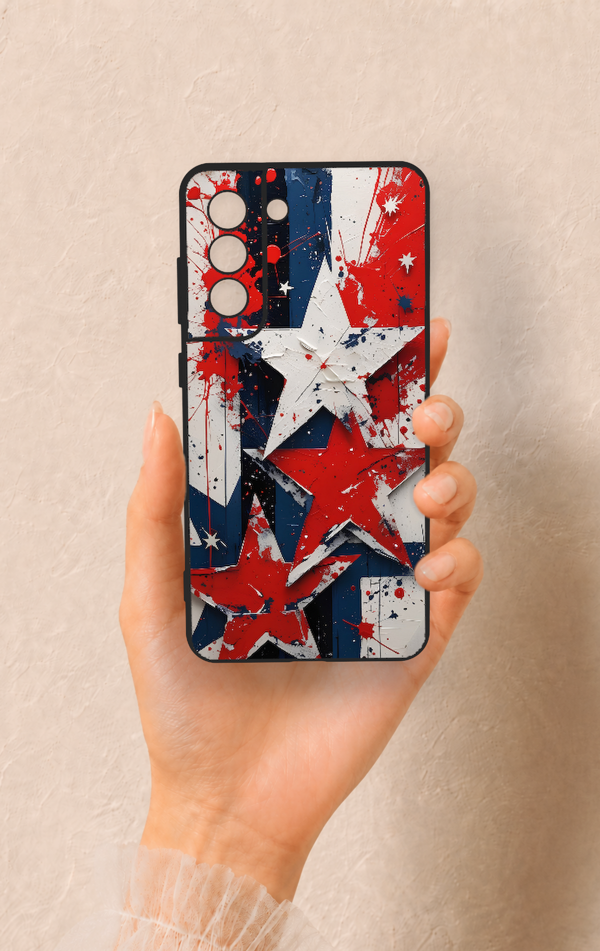 Samsung-S21FE Uyumlu Star Flag Desenli Silikon Kılıf