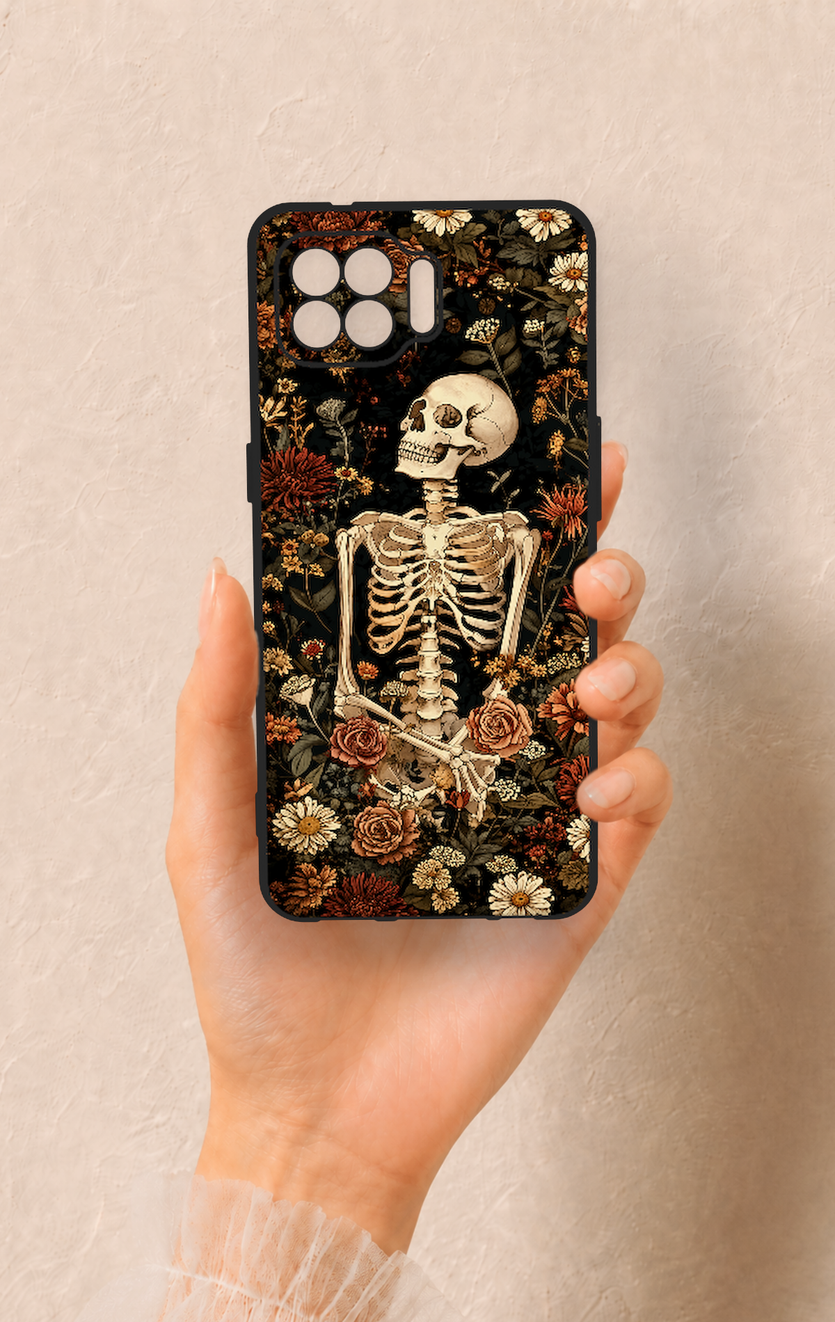 Oppo Reno 4 Lite Uyumlu Çiçek İskelet Desenli Silikon Kılıf