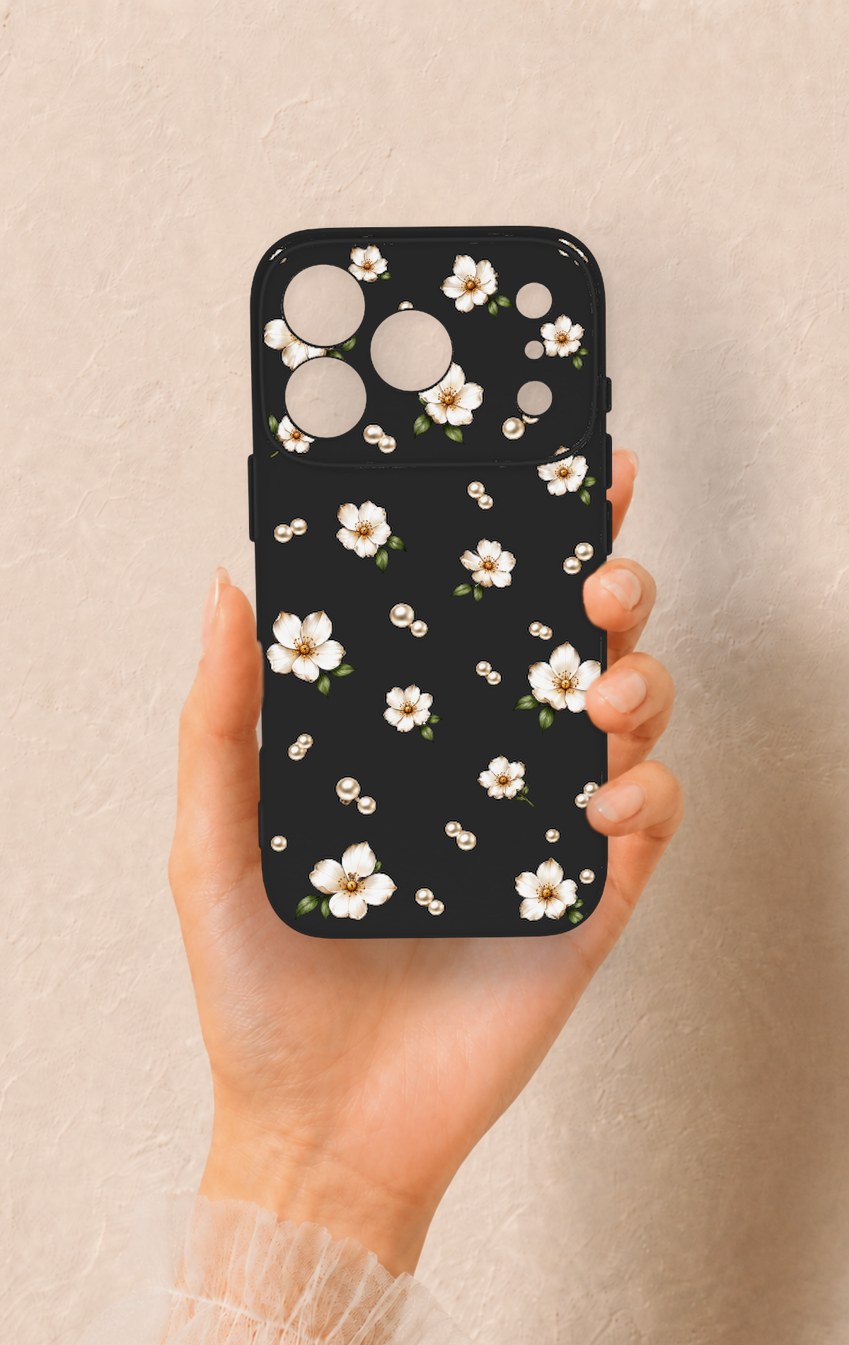 iPhone 17 Pro Uyumlu İnci Papatya Desenli Silikon Kılıf