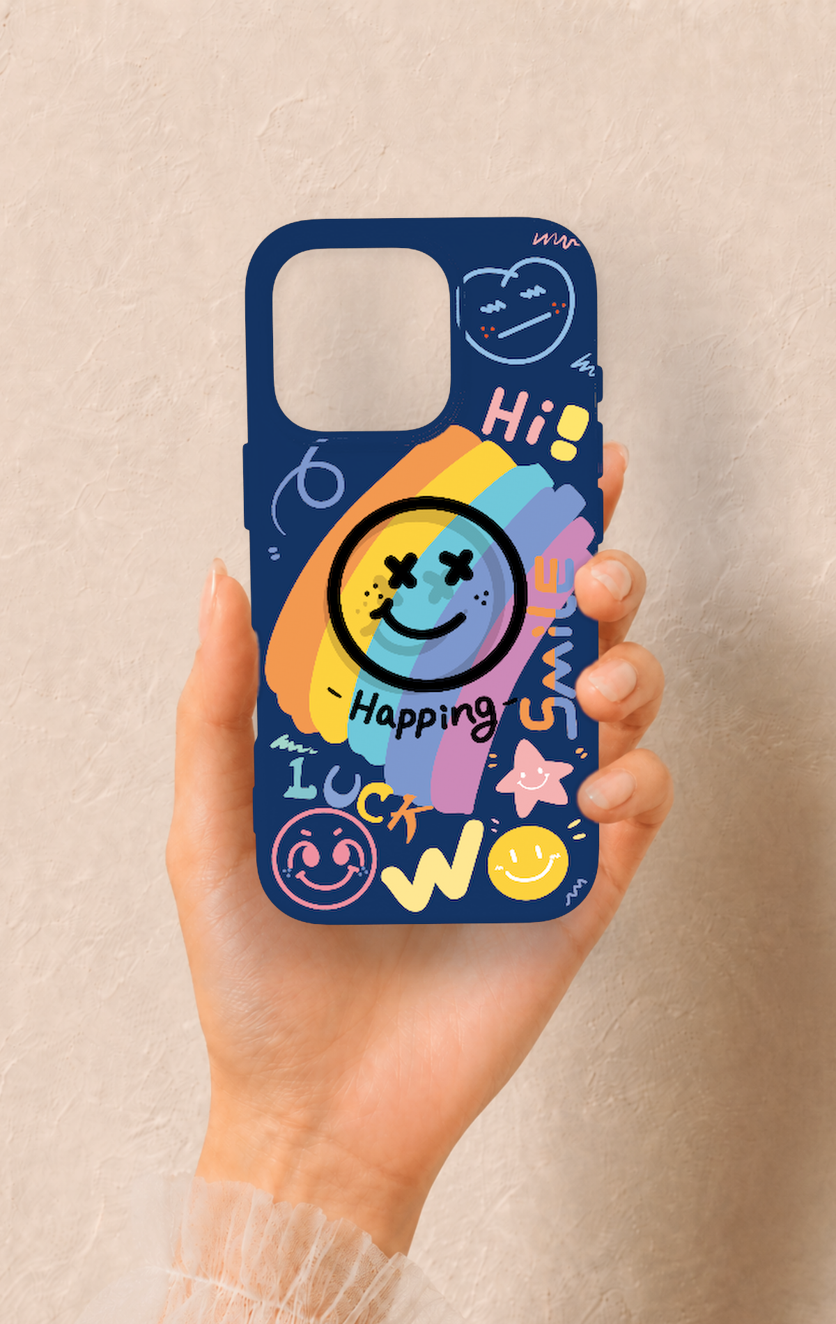 iPhone 16 Pro Uyumlu Happing Smile Desenli Silikon Kılıf
