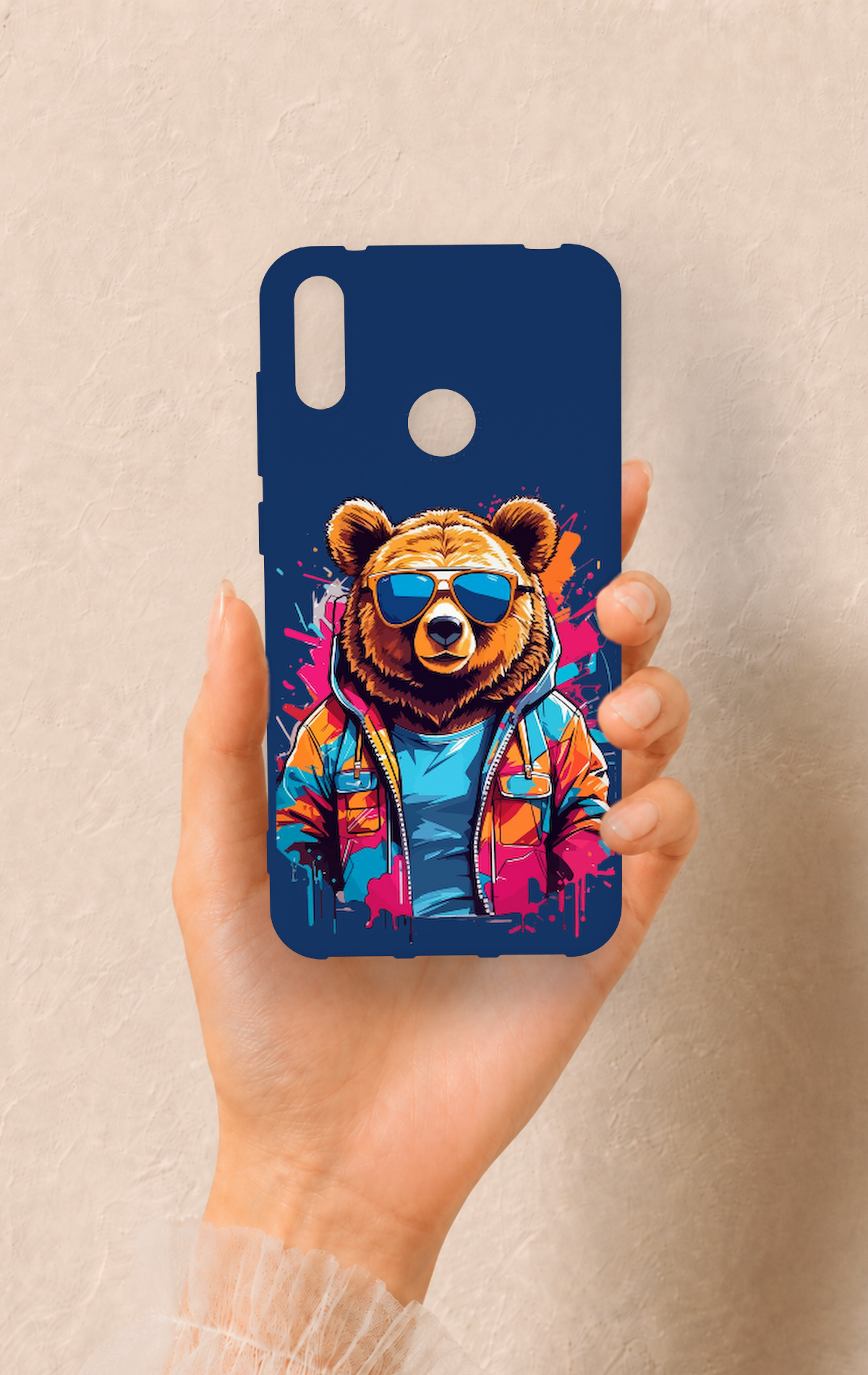 Huawei Y7 2019 Uyumlu Gözlüklü Ayı Desenli Silikon Kılıf