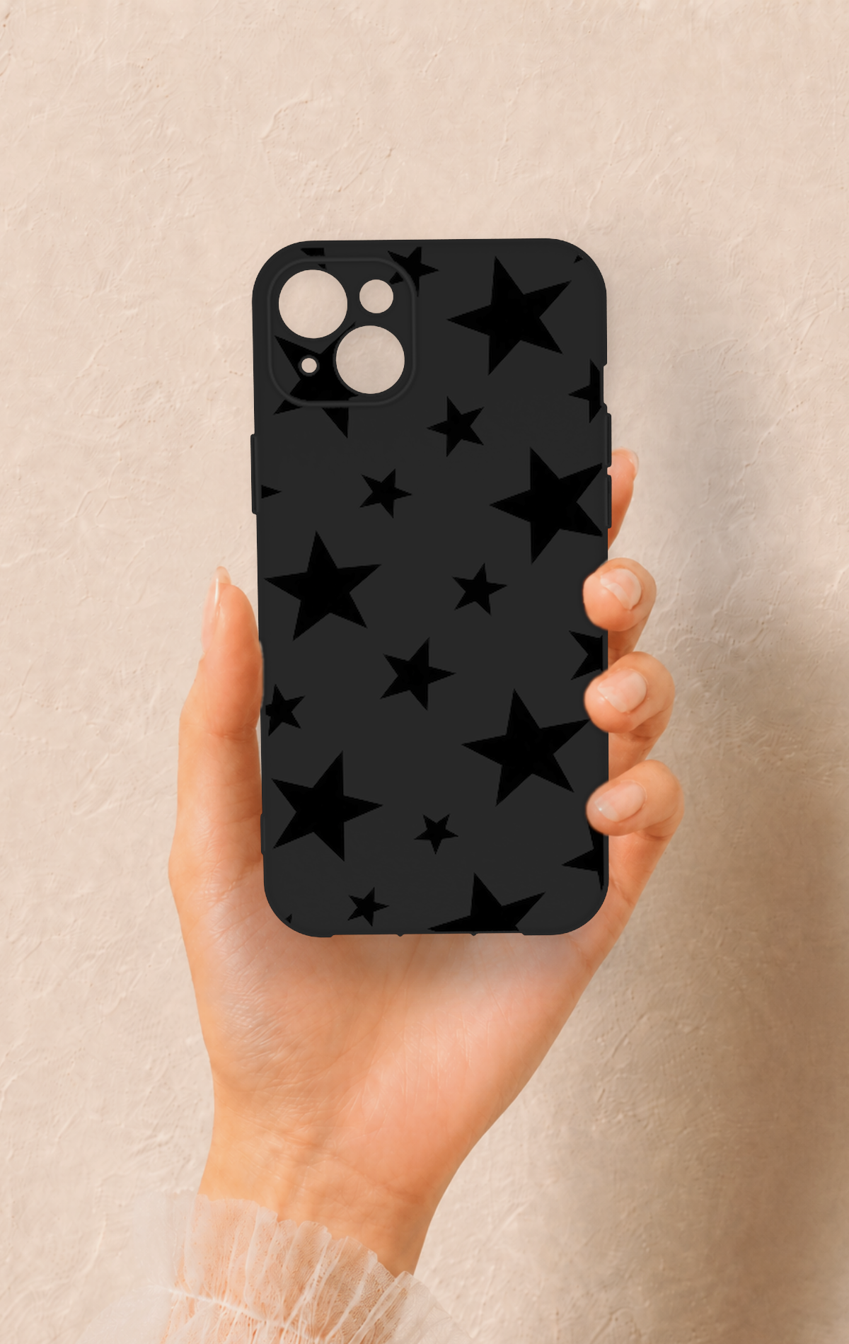iPhone 14 Plus/15 Plus Uyumlu Siyah Star Desenli Silikon Kılıf