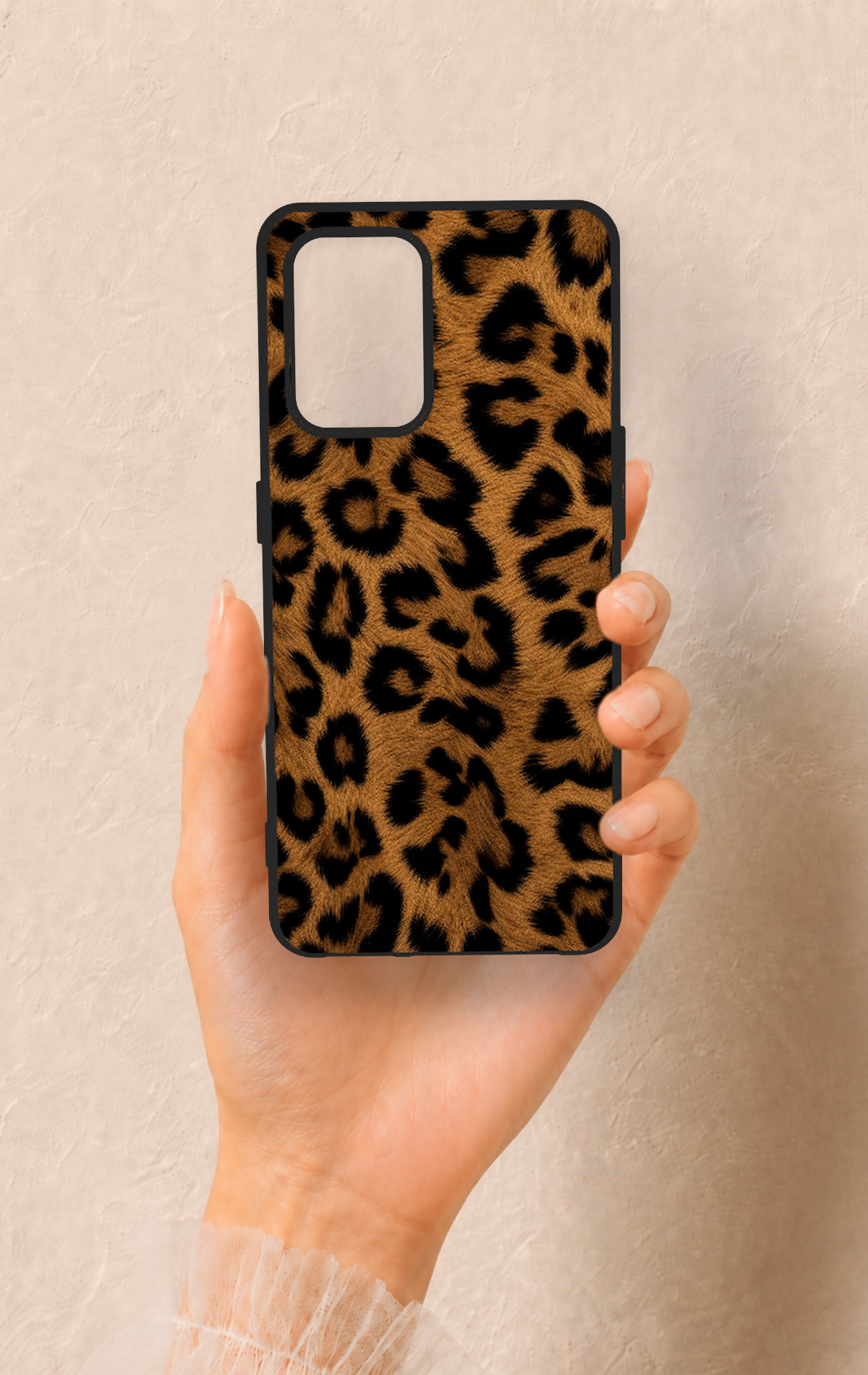 Oppo-A74 Uyumlu Koyu Leopar Deri Desenli Silikon Kılıf