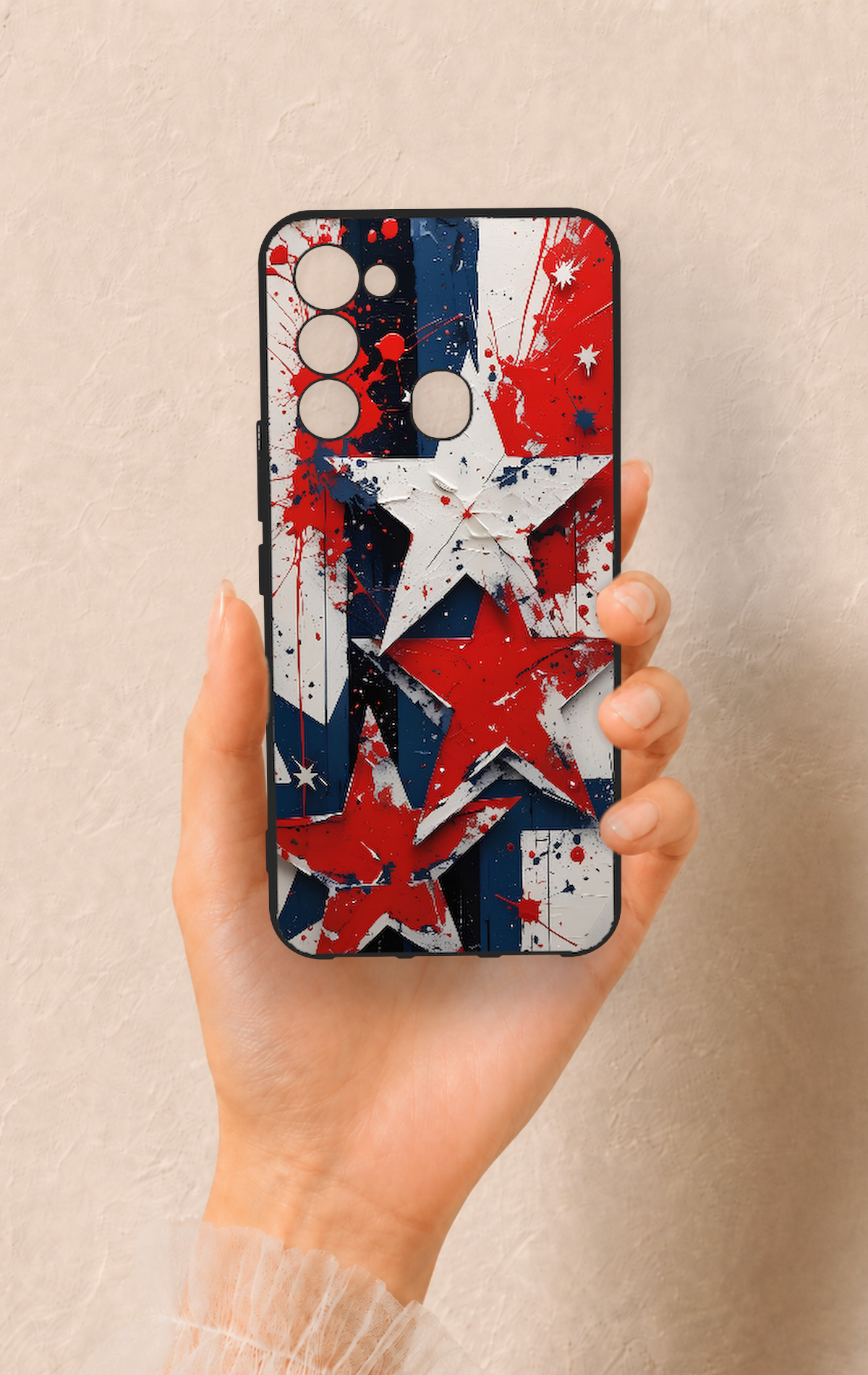 Tecno Spark 8C Uyumlu Star Flag Desenli Silikon Kılıf