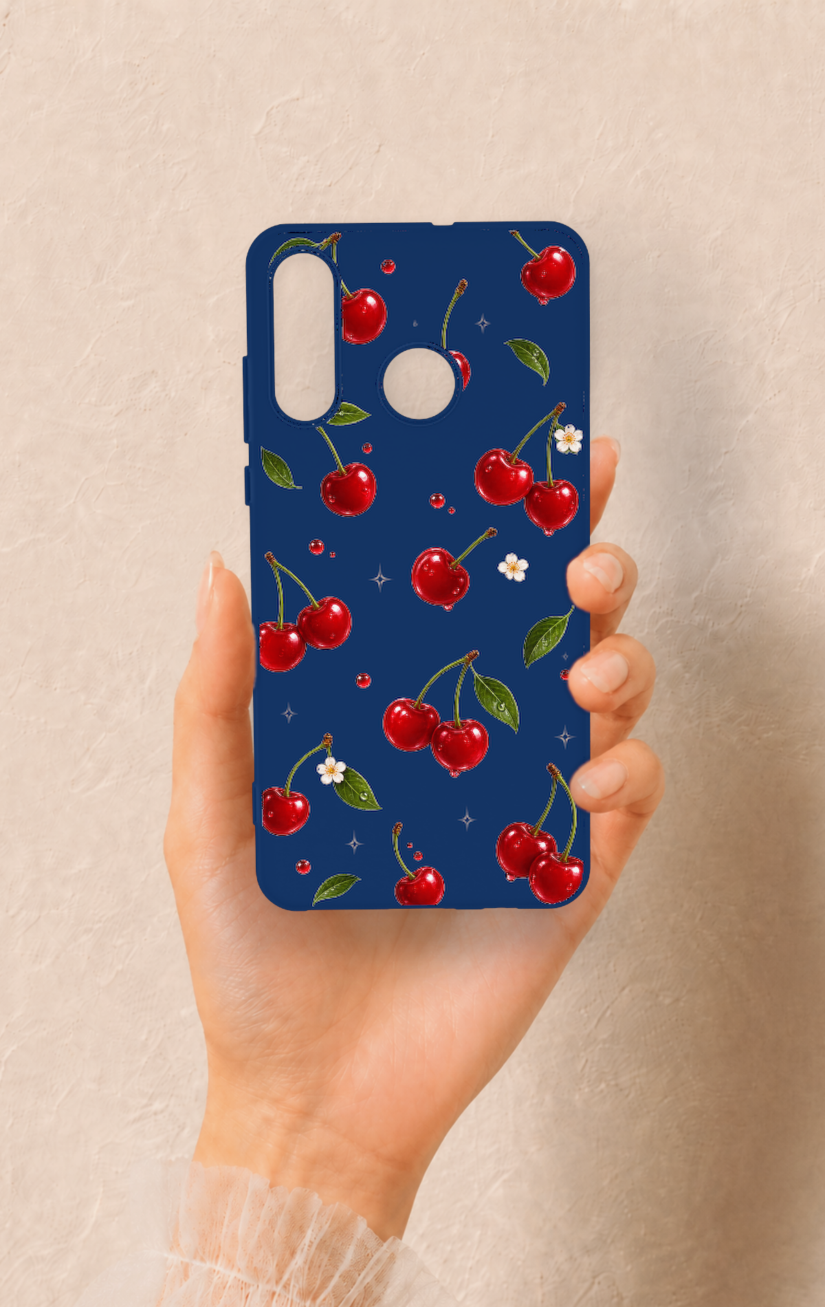 Huawei P30 Lite Uyumlu Kiraz Papatya Desenli Silikon Kılıf