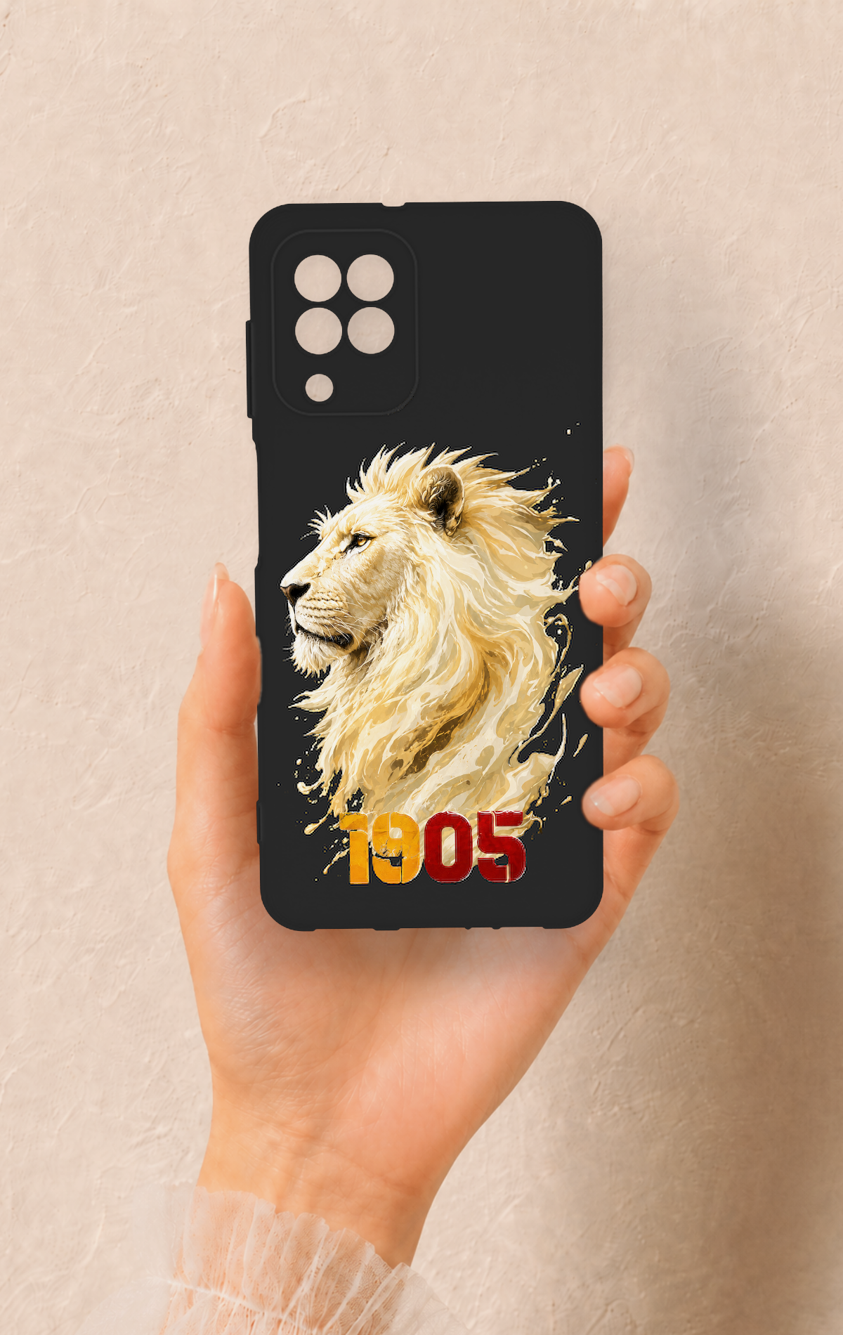 Samsung A22 Uyumlu Sarı Kırmızı 1905 Aslan Desenli Silikon Kılıf