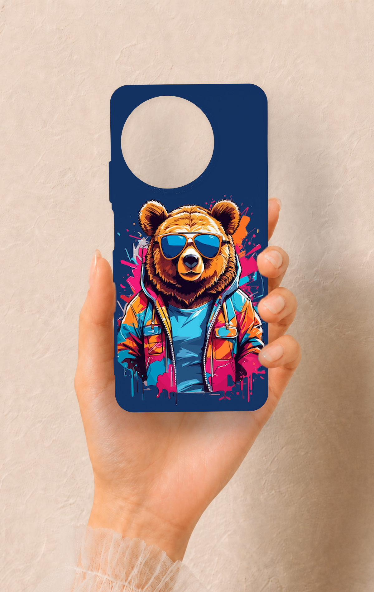 Realme 11 Uyumlu Gözlüklü Ayı Desenli Silikon Kılıf