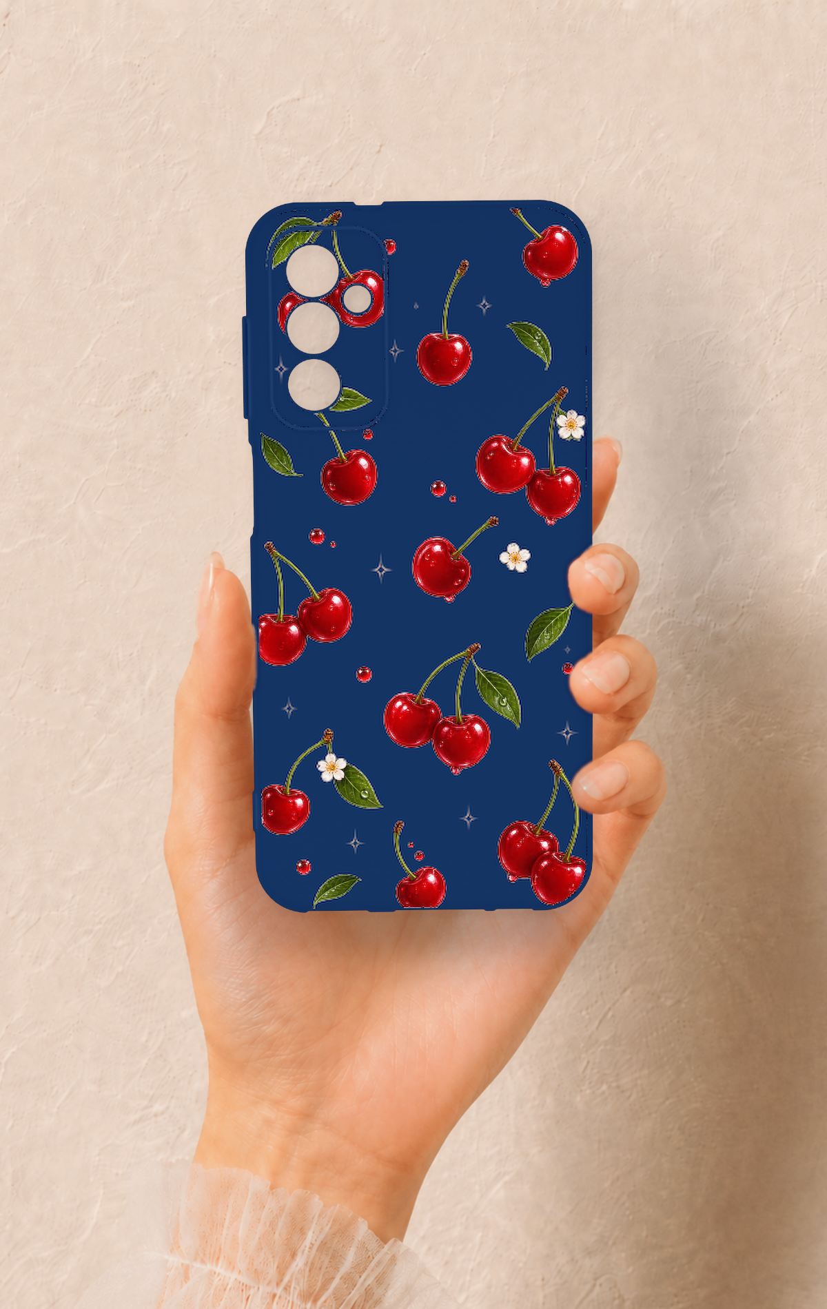 Samsung M13 Uyumlu Kiraz Papatya Desenli Silikon Kılıf
