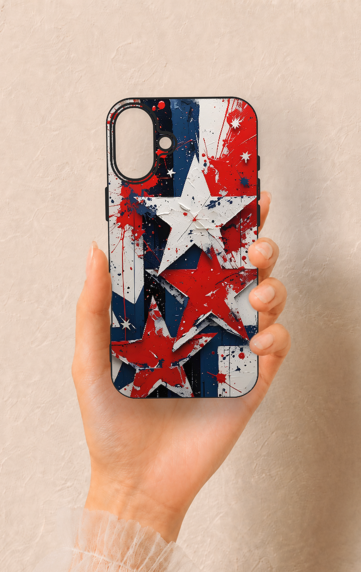 iPhone 16 Plus Uyumlu Star Flag Desenli Silikon Kılıf