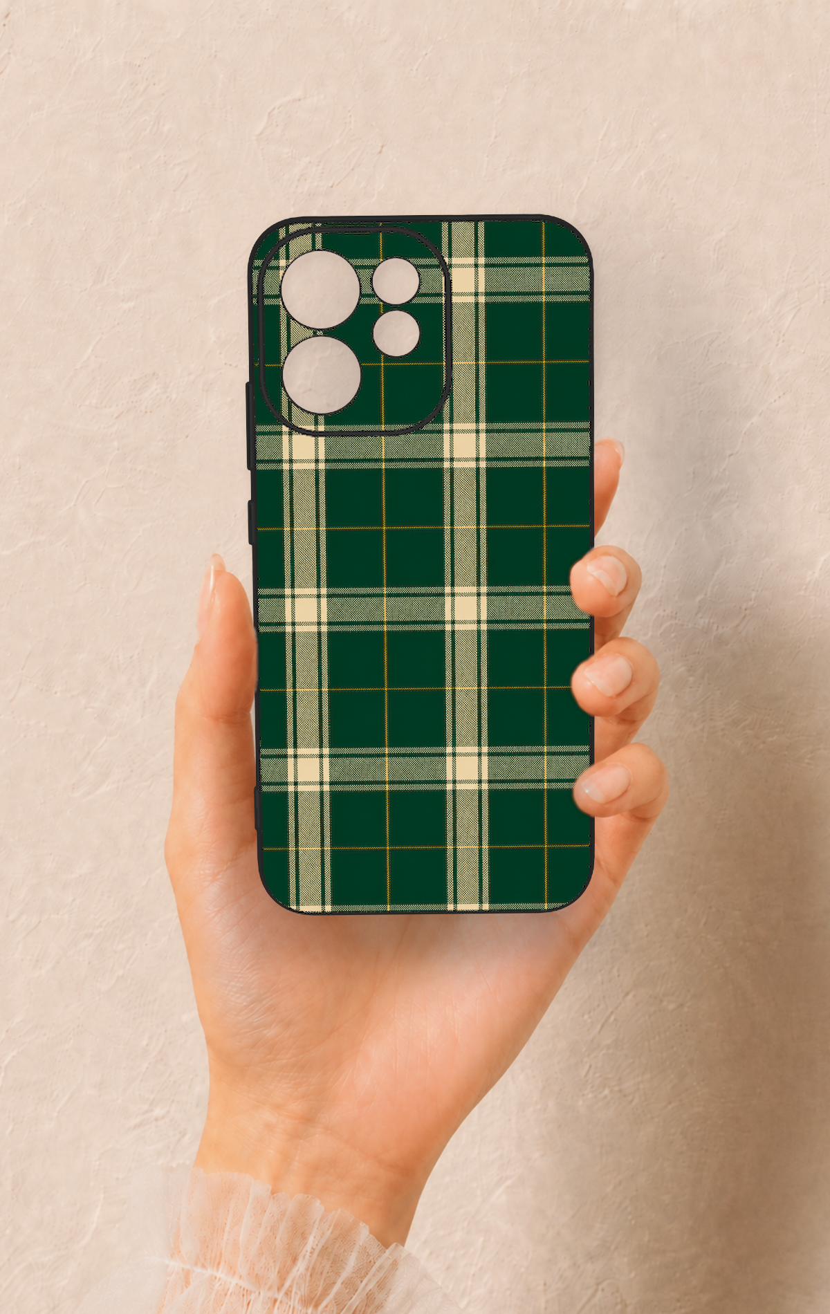 Oppo Reno 15F Uyumlu Klasik Yeşil Ekose Desenli Silikon Kılıf