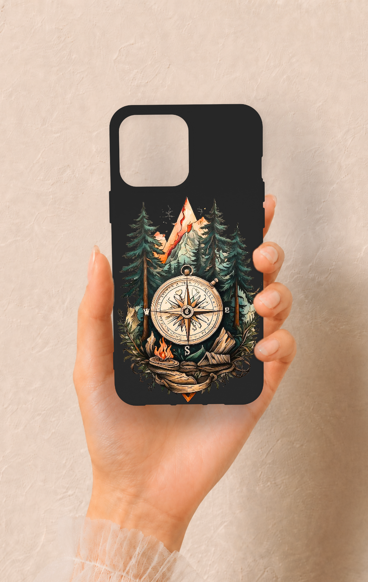 iPhone 13 Pro Max Uyumlu Pusula Orman Desenli Silikon Kılıf