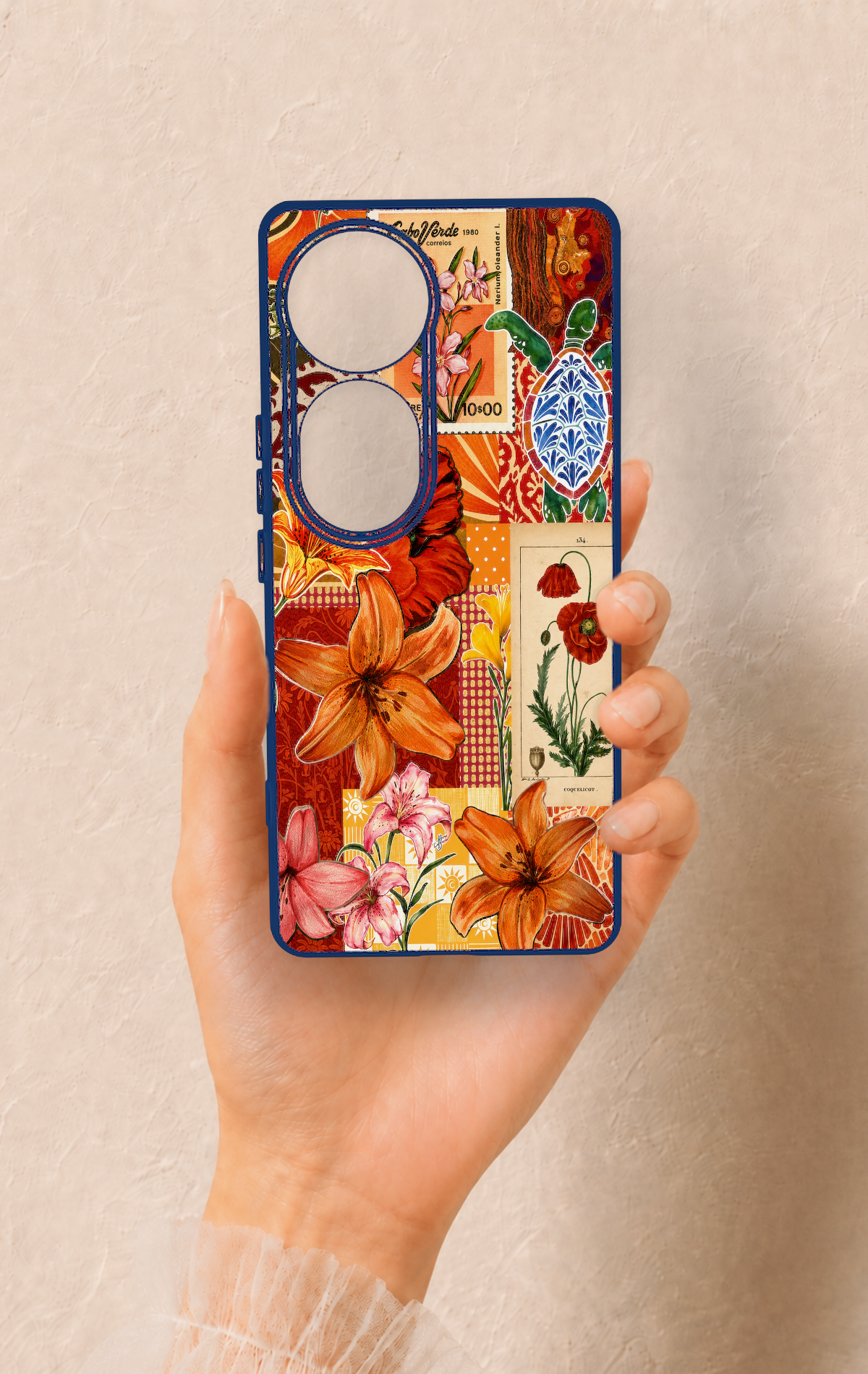 Vivo V40 Uyumlu Turuncu Zambak Desenli Silikon Kılıf
