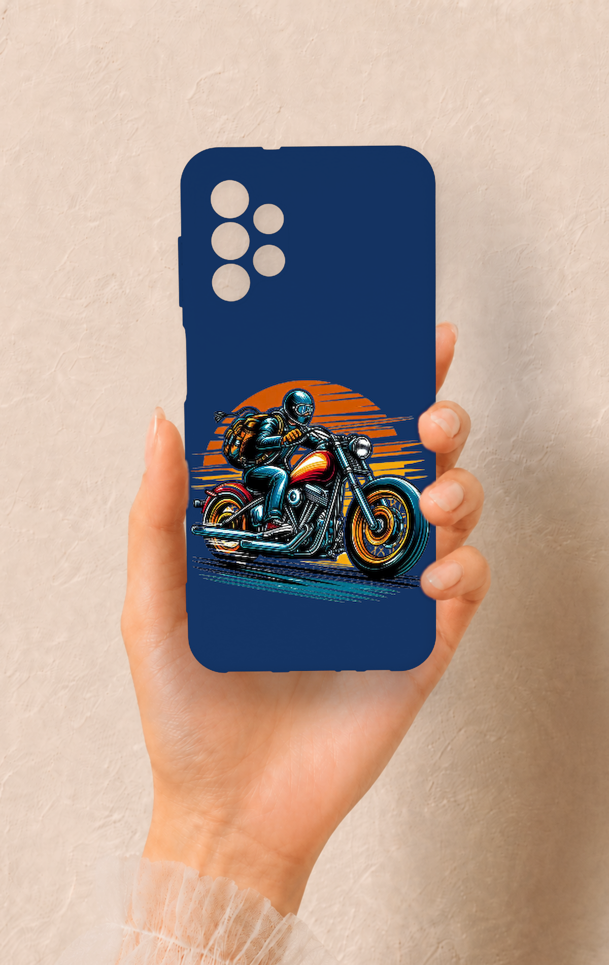 Samsung A13 Uyumlu Moto Rider Desenli Silikon Kılıf