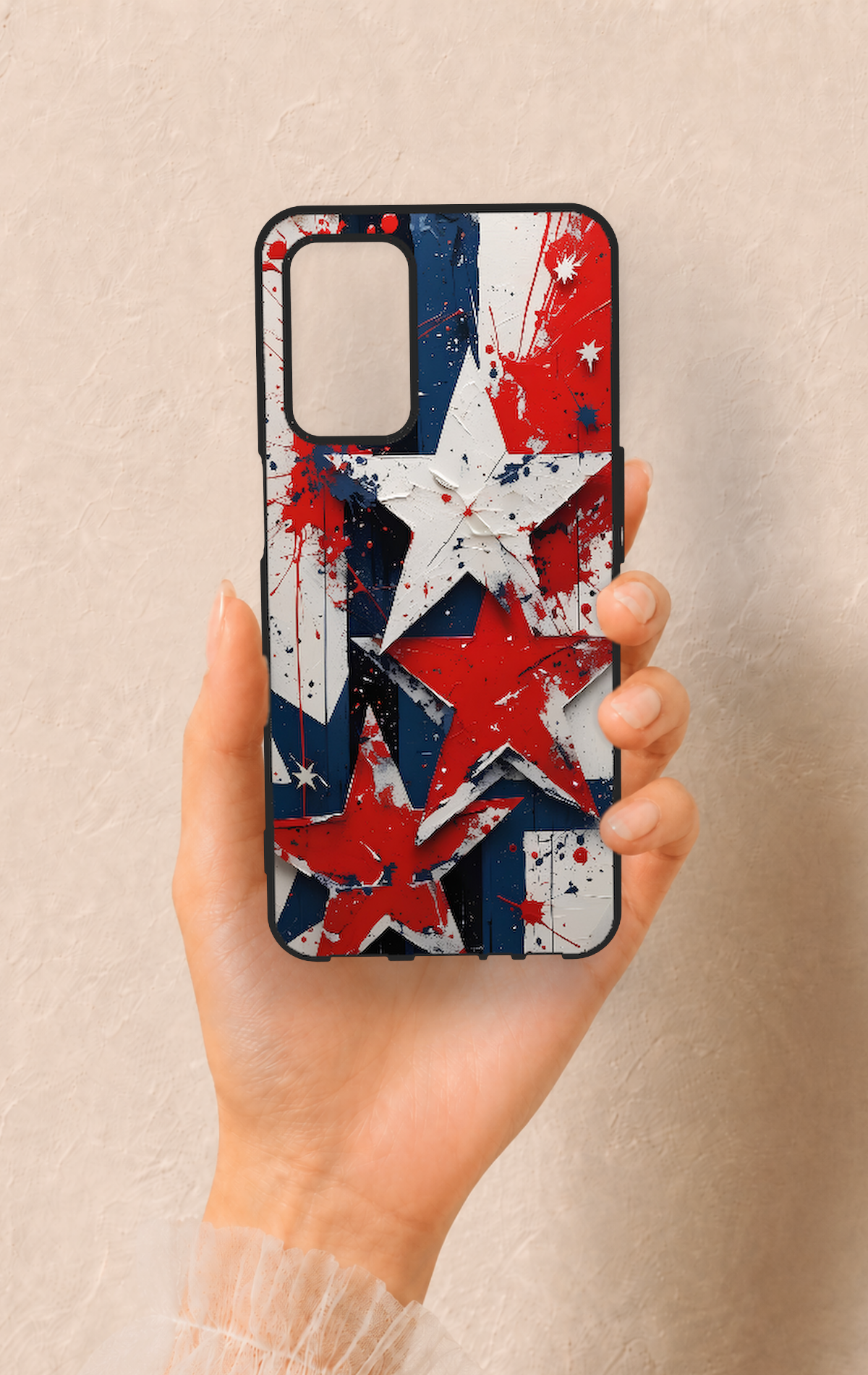 Oppo A55 Uyumlu Star Flag Desenli Silikon Kılıf