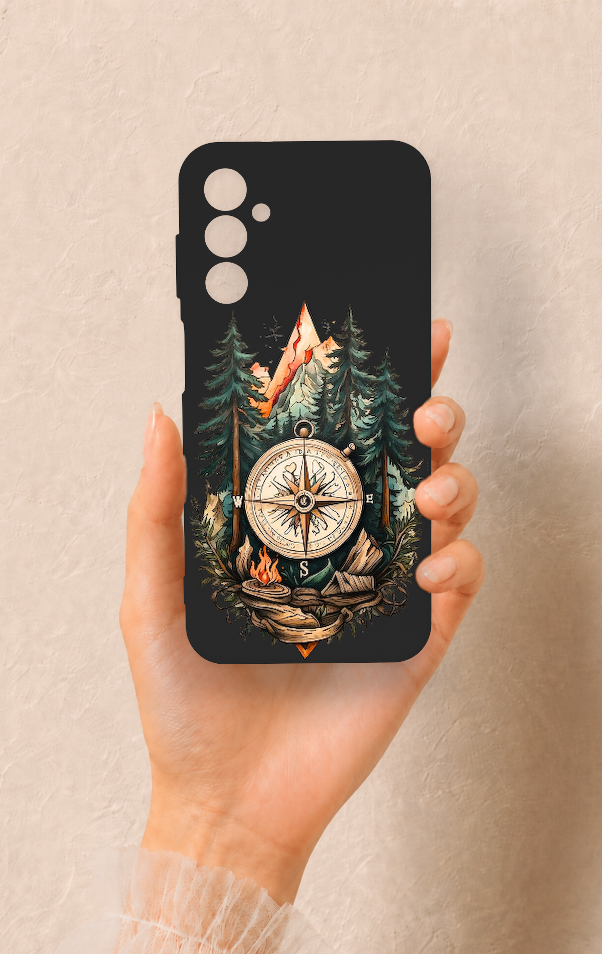 Samsung M14 Uyumlu Pusula Orman Desenli Silikon Kılıf