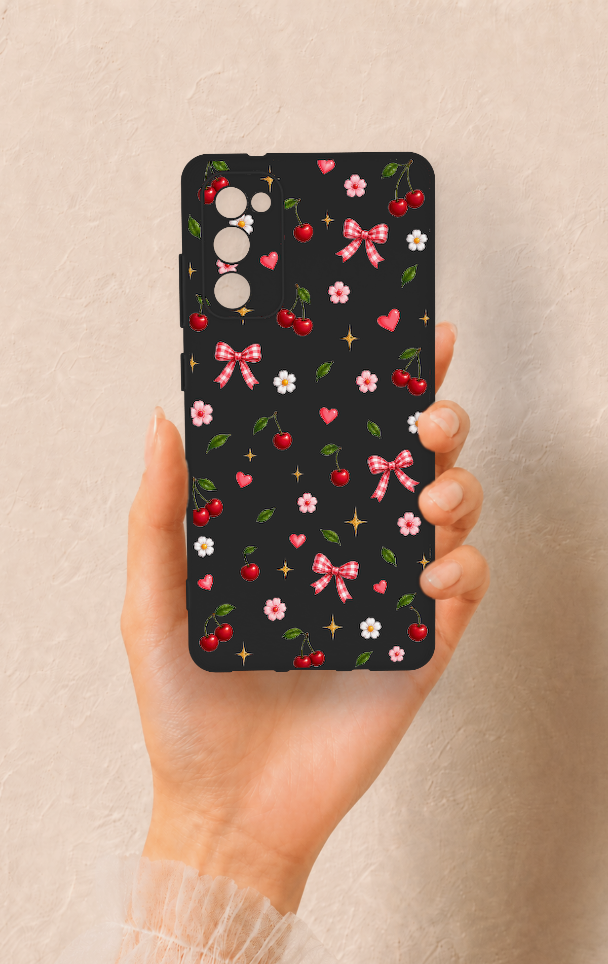Samsung S20Fe Uyumlu Papatya Kiraz Fiyonk Desenli Silikon Kılıf