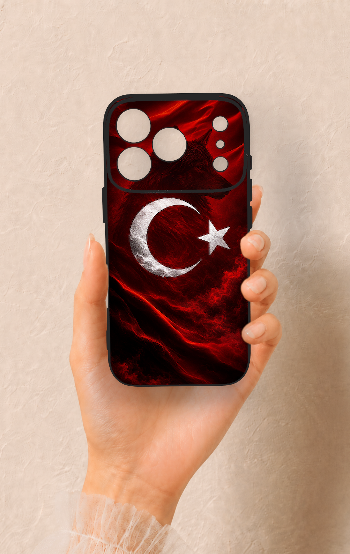 iPhone 17 Pro Uyumlu Kurt Türk Bayrağı Desenli Silikon Kılıf