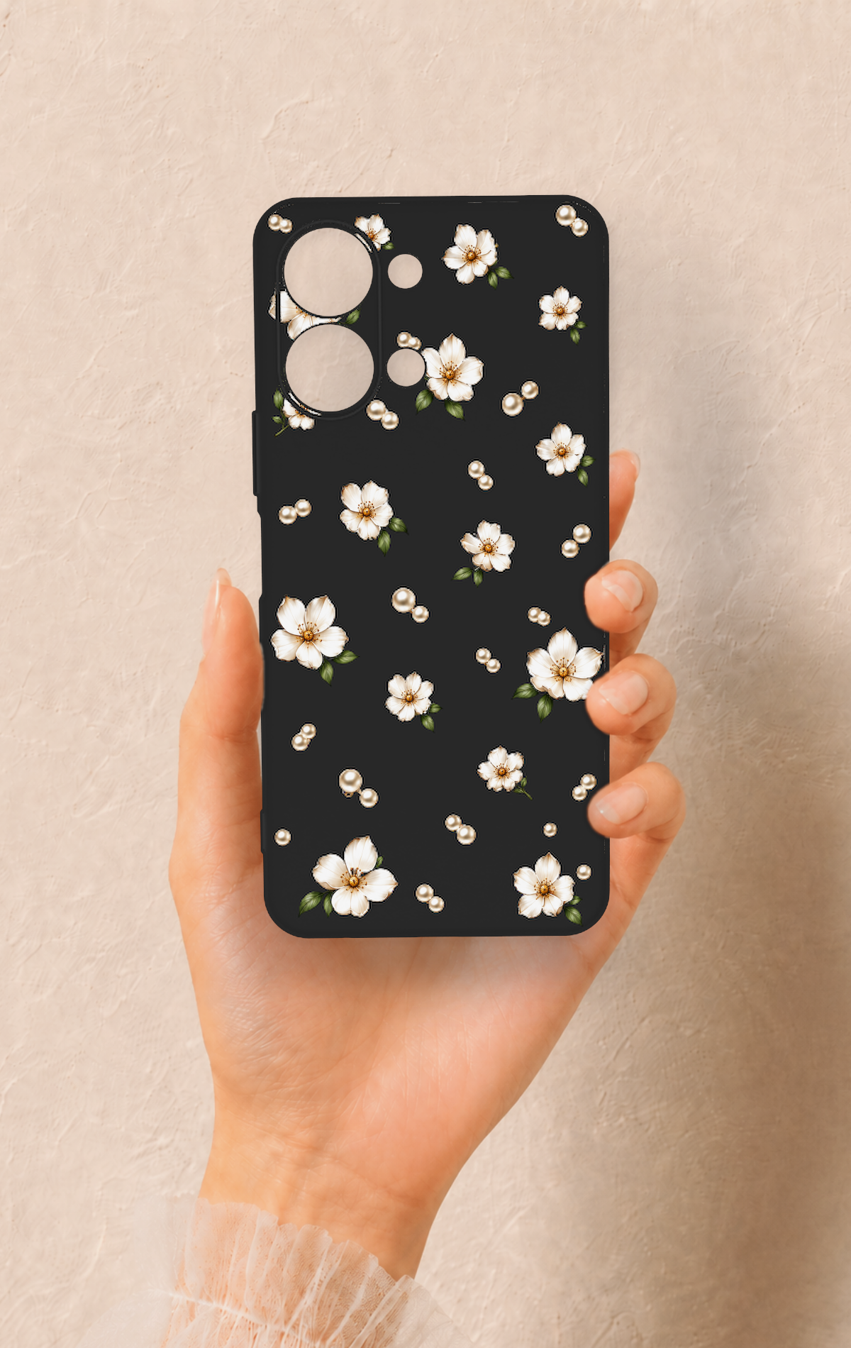 Vivo Y05 4G Uyumlu İnci Papatya Desenli Silikon Kılıf