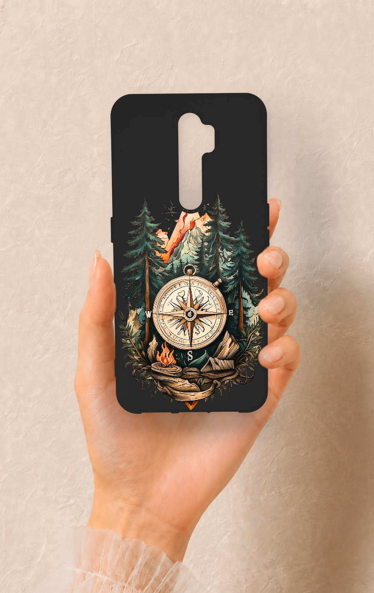Oppo A9 2020 Uyumlu Pusula Orman Desenli Silikon Kılıf