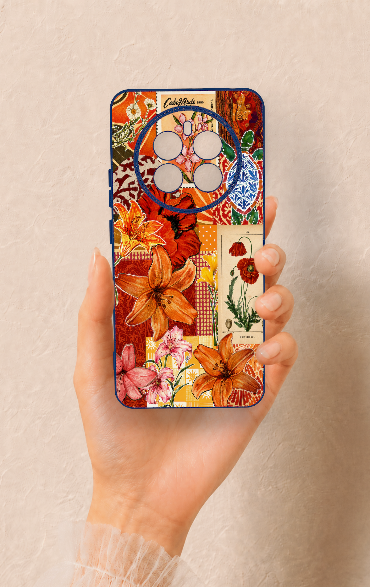 Realme 12 4G Uyumlu Turuncu Zambak Desenli Silikon Kılıf