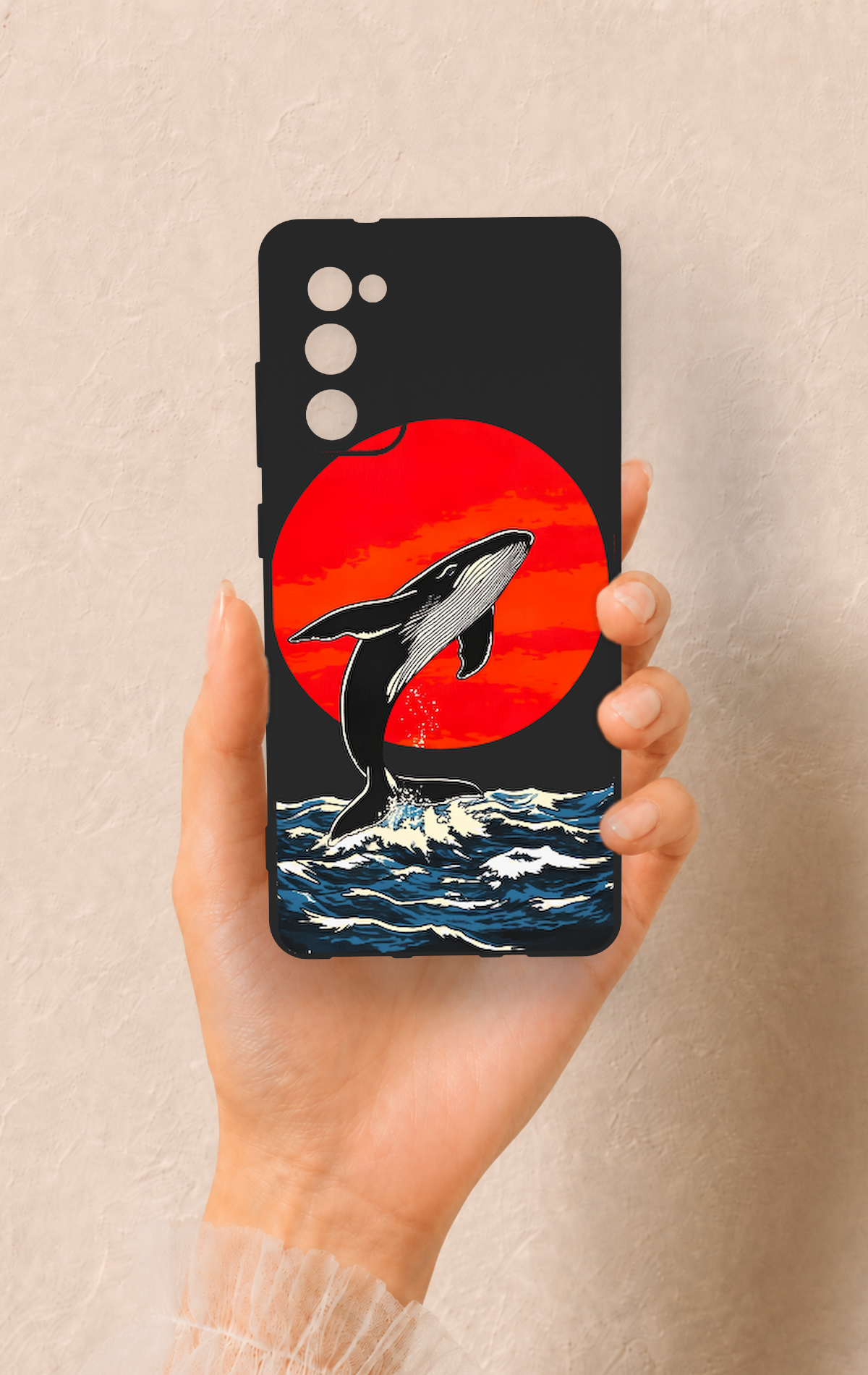 Samsung S20Fe Uyumlu Kırmızı Güneş Balina Desenli Silikon Kılıf