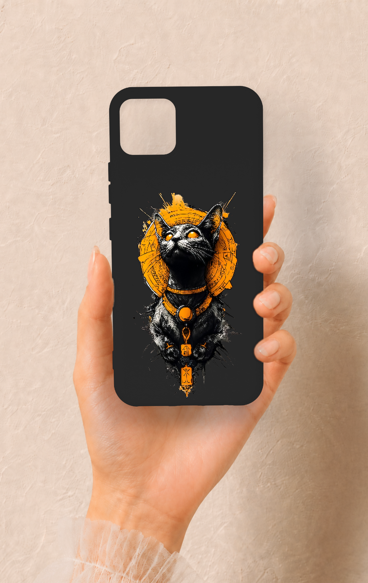 Realme C11 2021 Uyumlu Mısırlı Kedi Tanrısı Desenli Silikon Kılıf